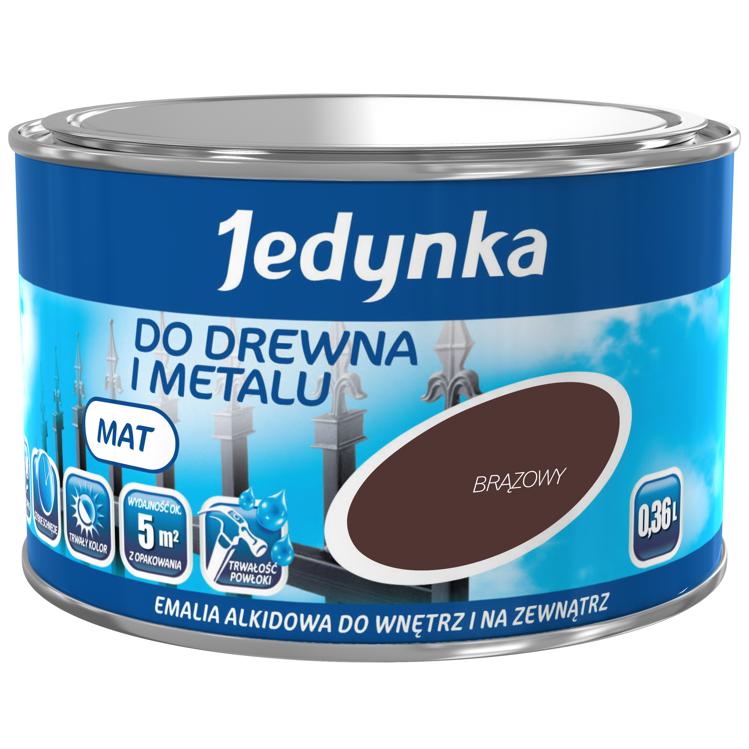 Emalia DO DREWNA I METALU 0.36 l Brązowy Mat JEDYNKA