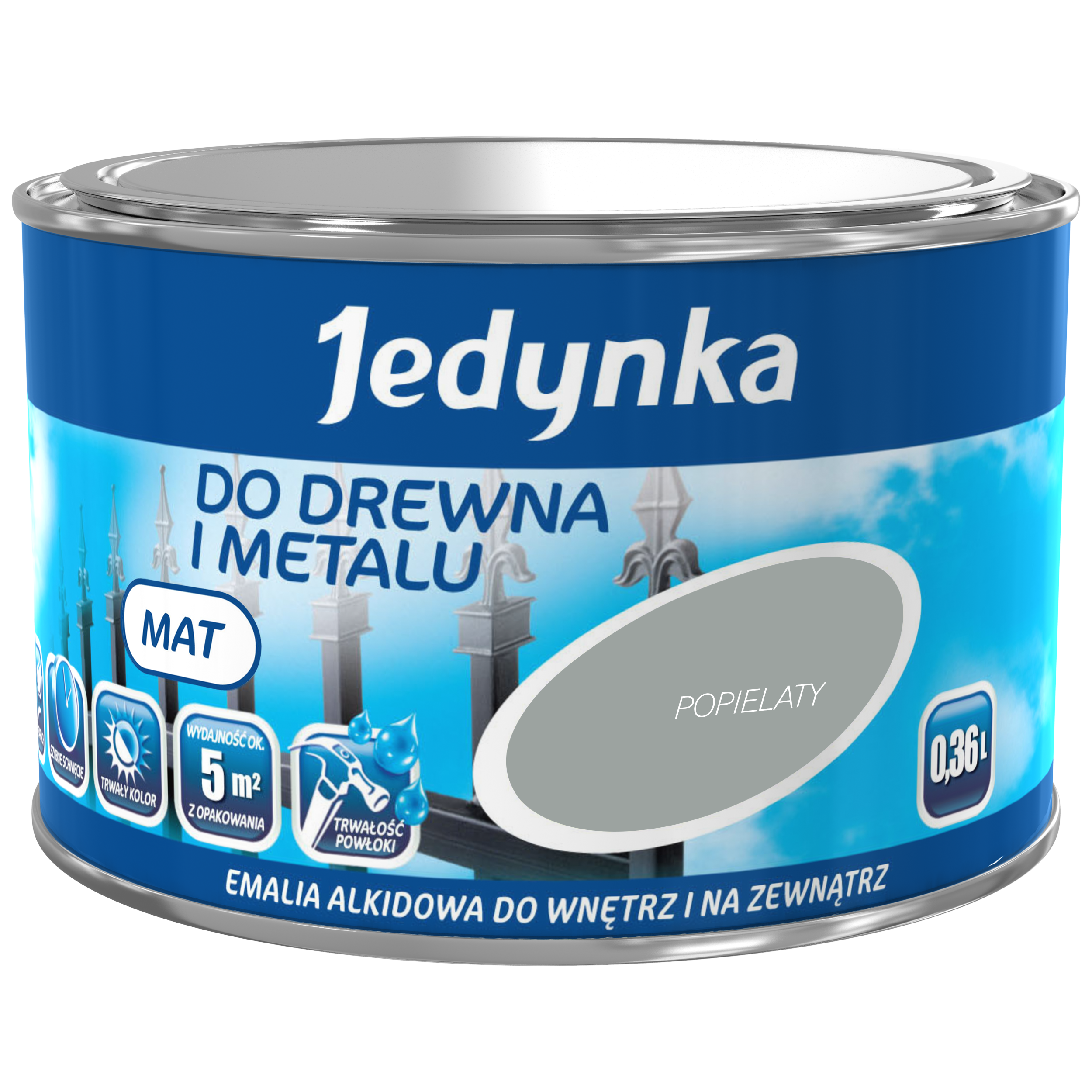 Emalia DO DREWNA I METALU 0.36 l Popielaty Mat JEDYNKA
