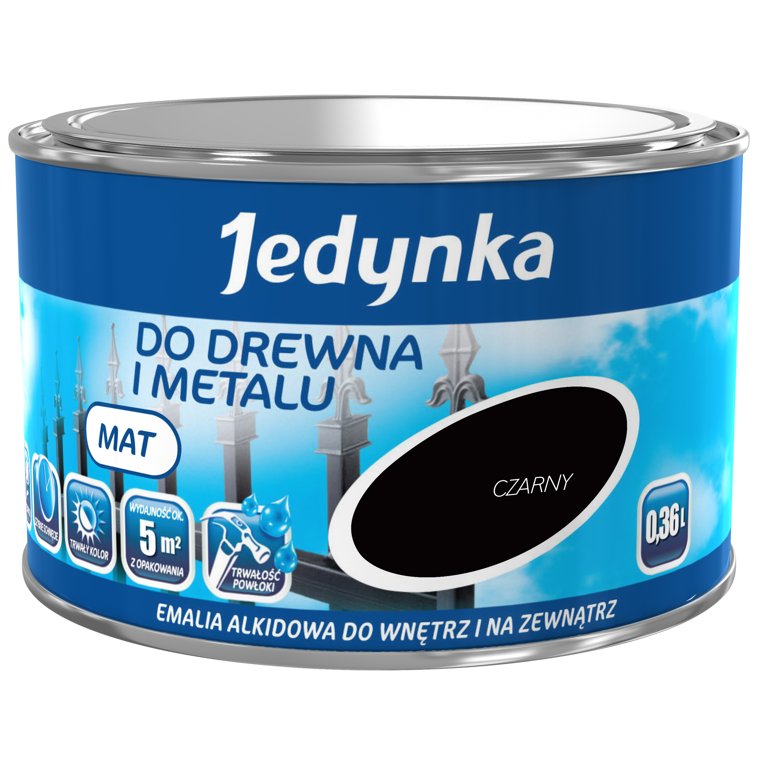 Emalia DO DREWNA I METALU 0.36 l Czarny Mat JEDYNKA