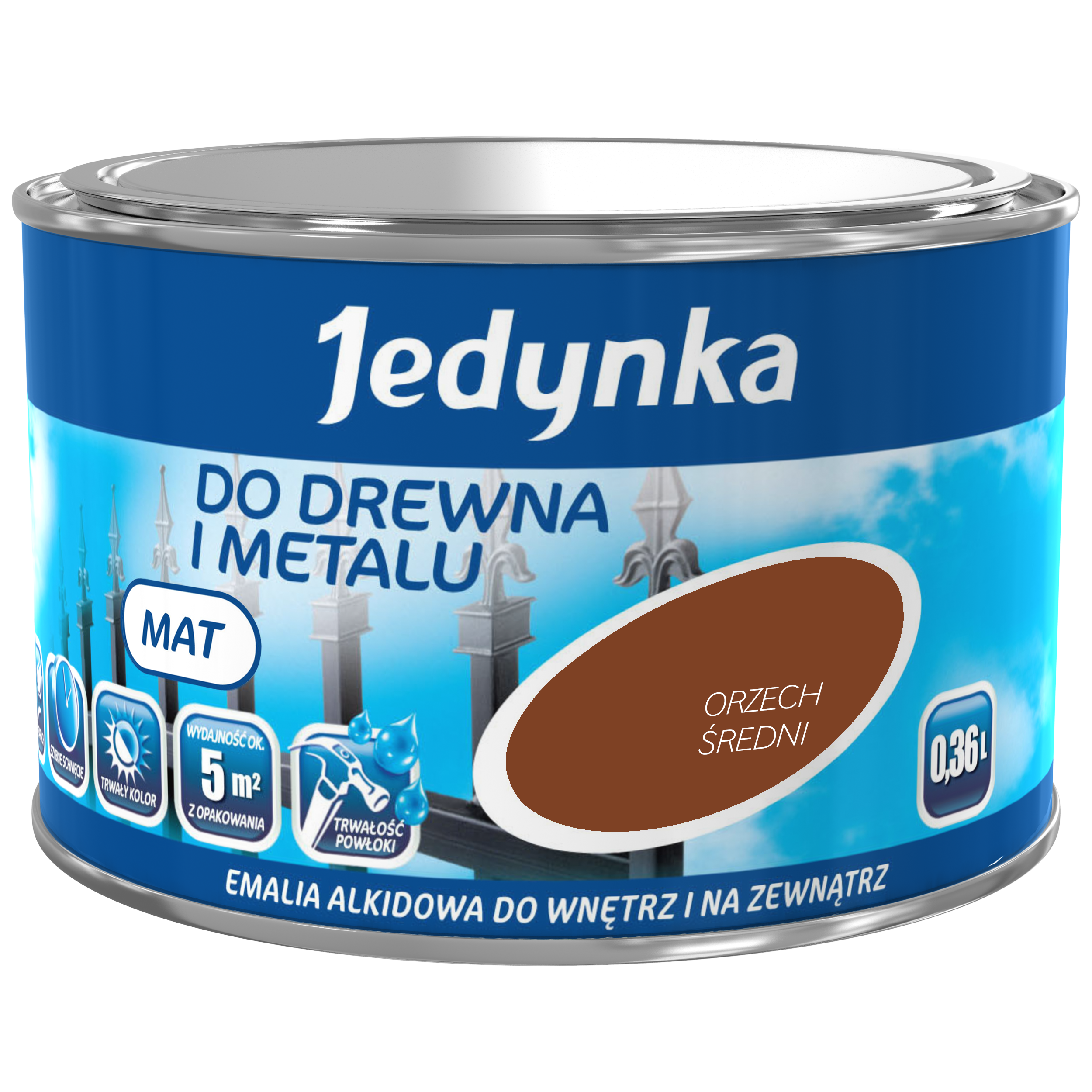 Emalia DO DREWNA I METALU 0.36 l Orzech średni Mat JEDYNKA - Leroy