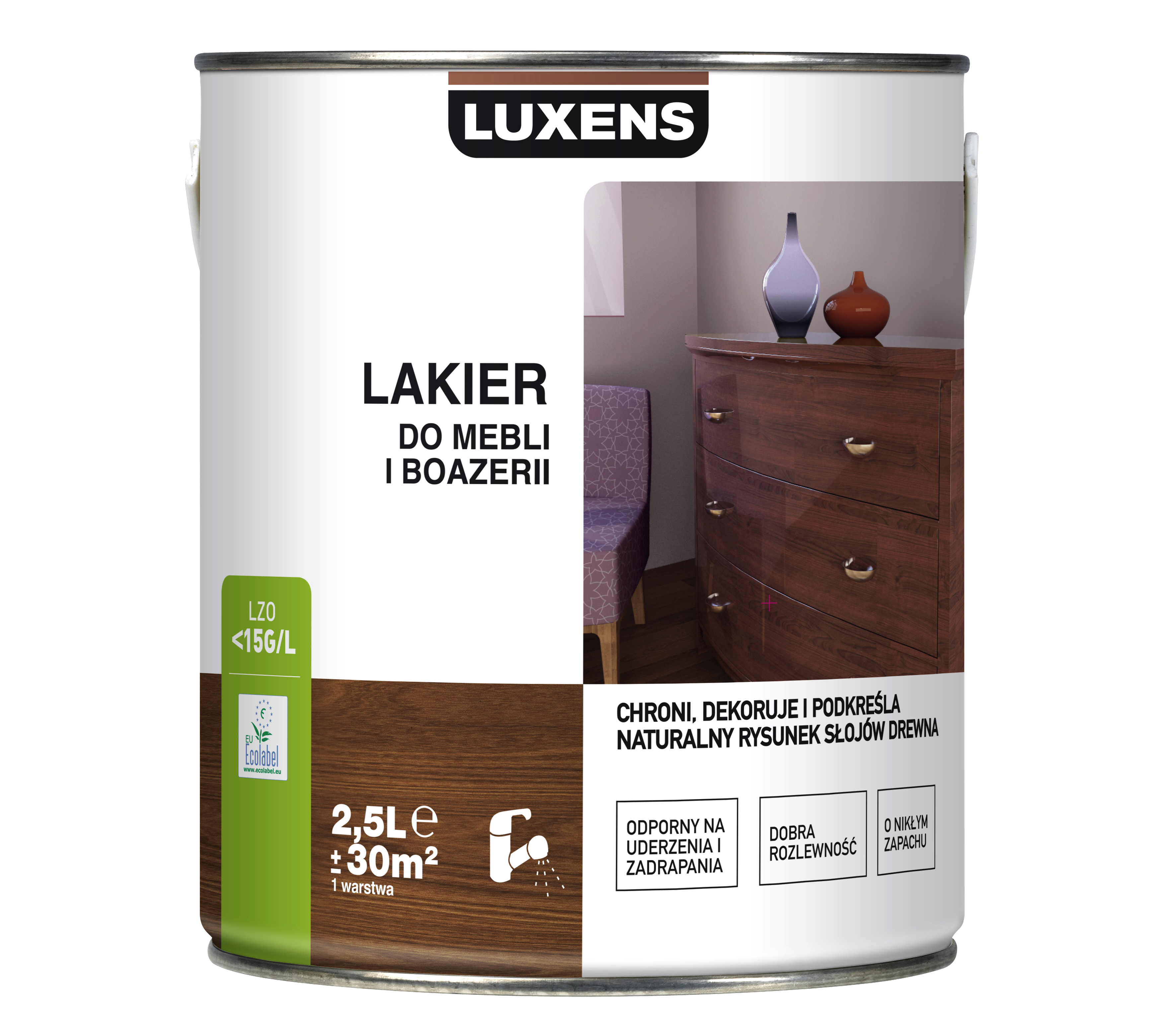 Lakier DO MEBLI I BOAZERII 2.5 l Bezbarwny Połysk LUXENS