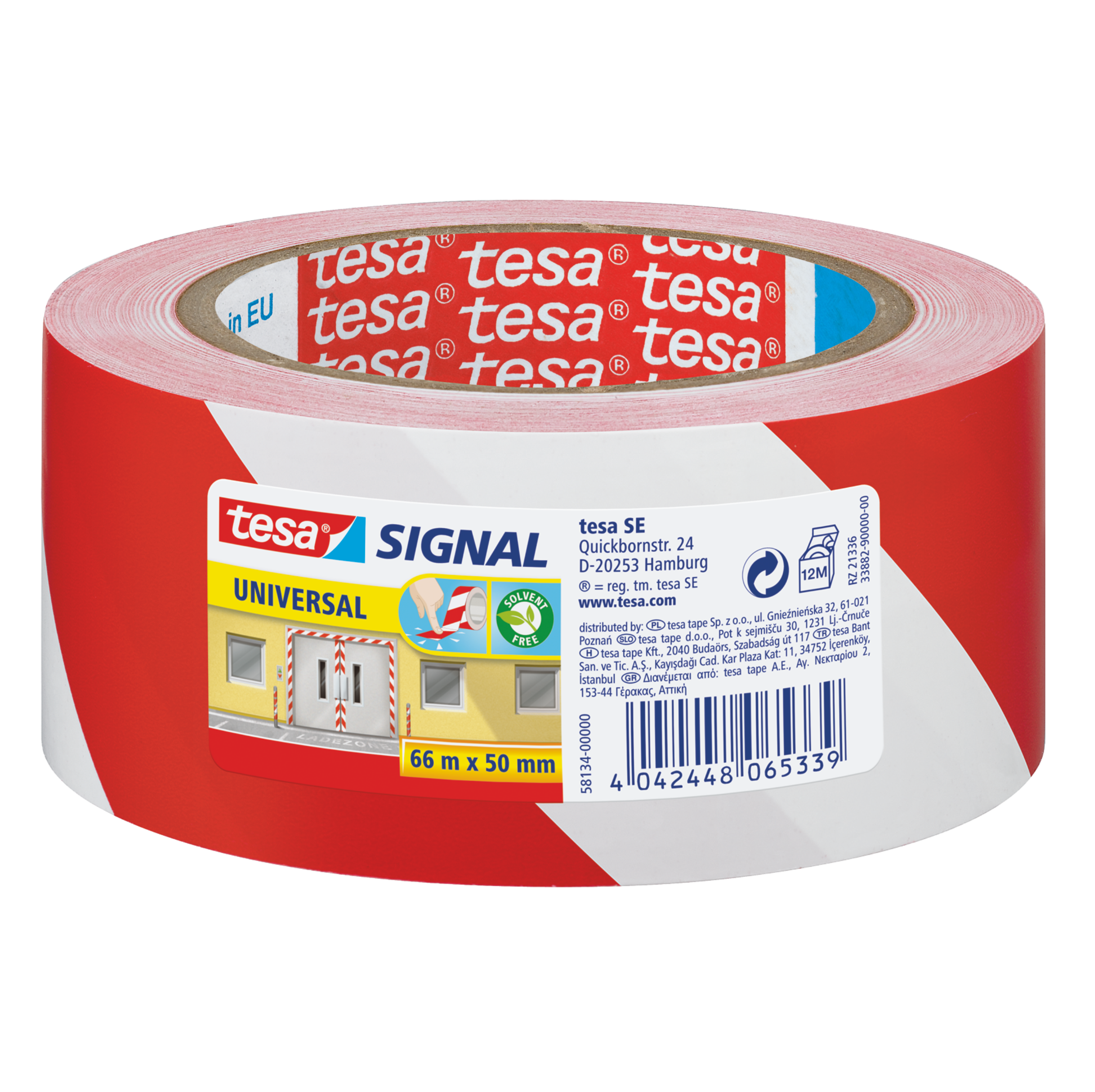 Taśma sygnalizacyjna 50 mm x 66 m czerwono-biała Tesa