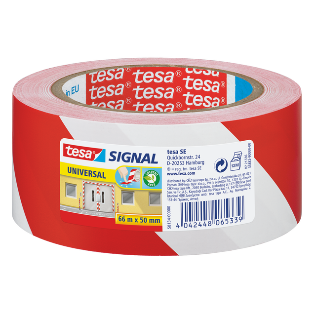Taśma sygnalizacyjna 50 mm x 66 m czerwono-biała Tesa