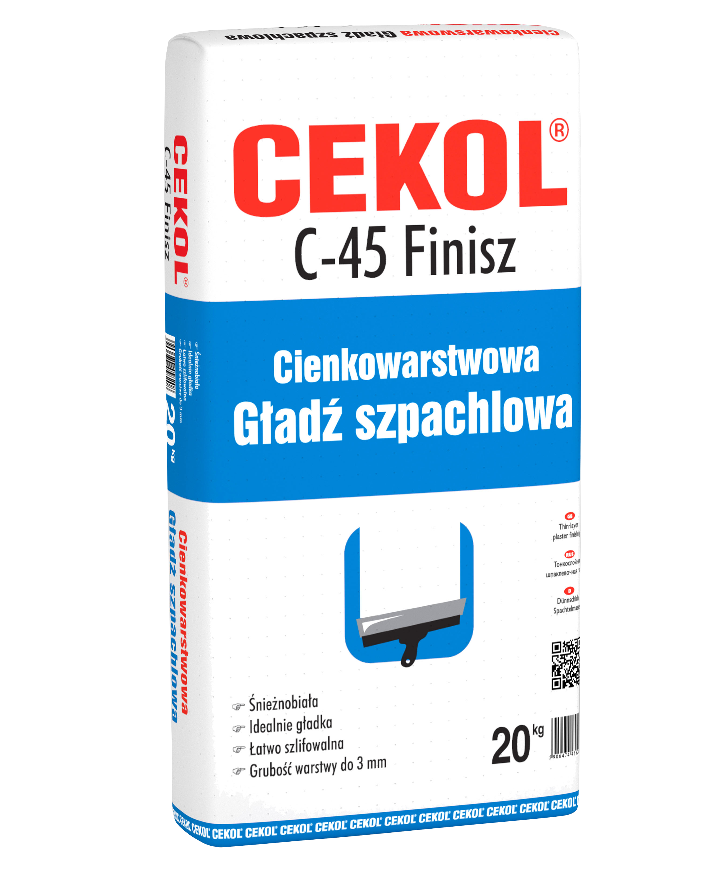 Gładź szpachlowa C-45 Finish 20 kg Cekol
