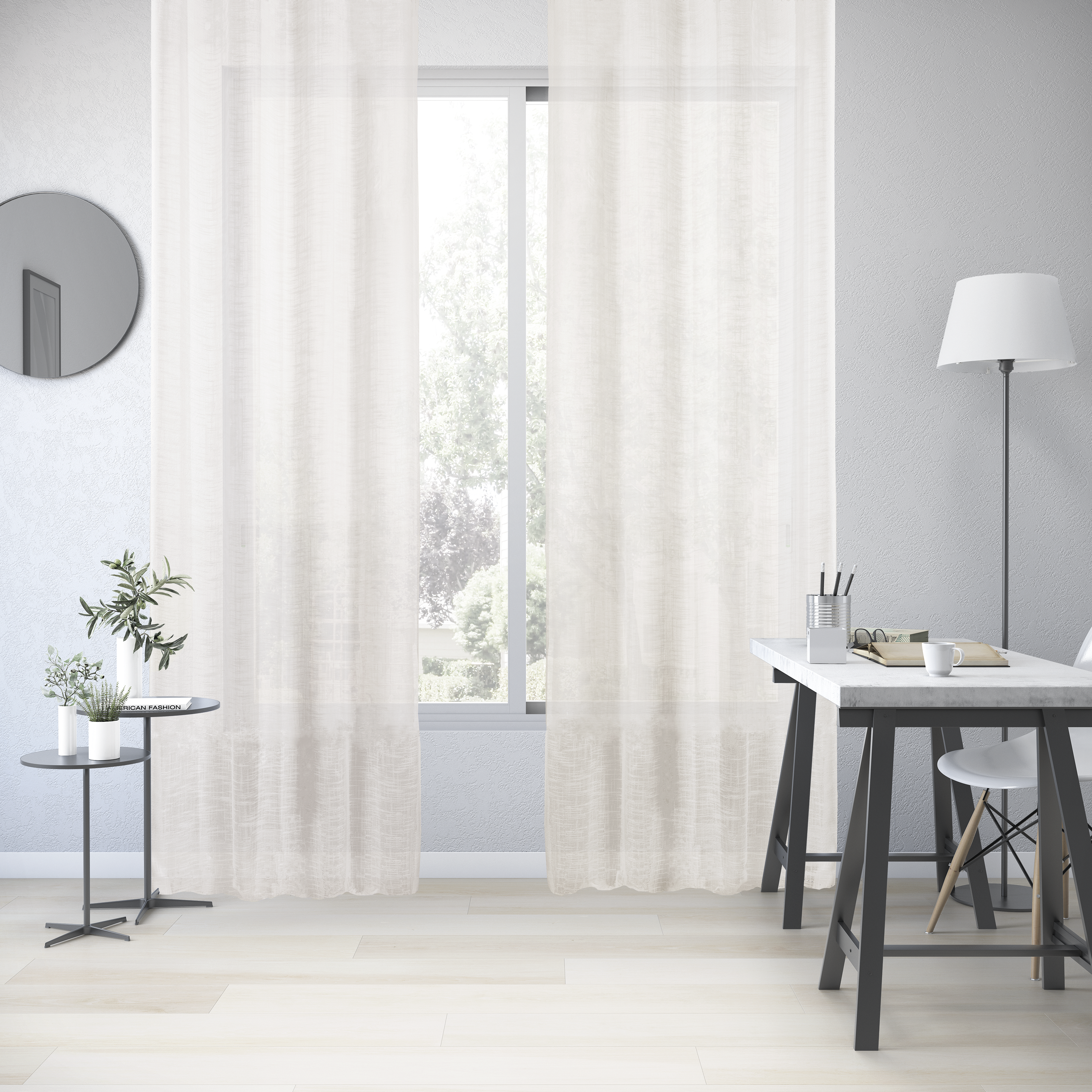 Visillo  cinta frunce, trabillas Amina  INSPIRE liso beige de 200x280cm - 3