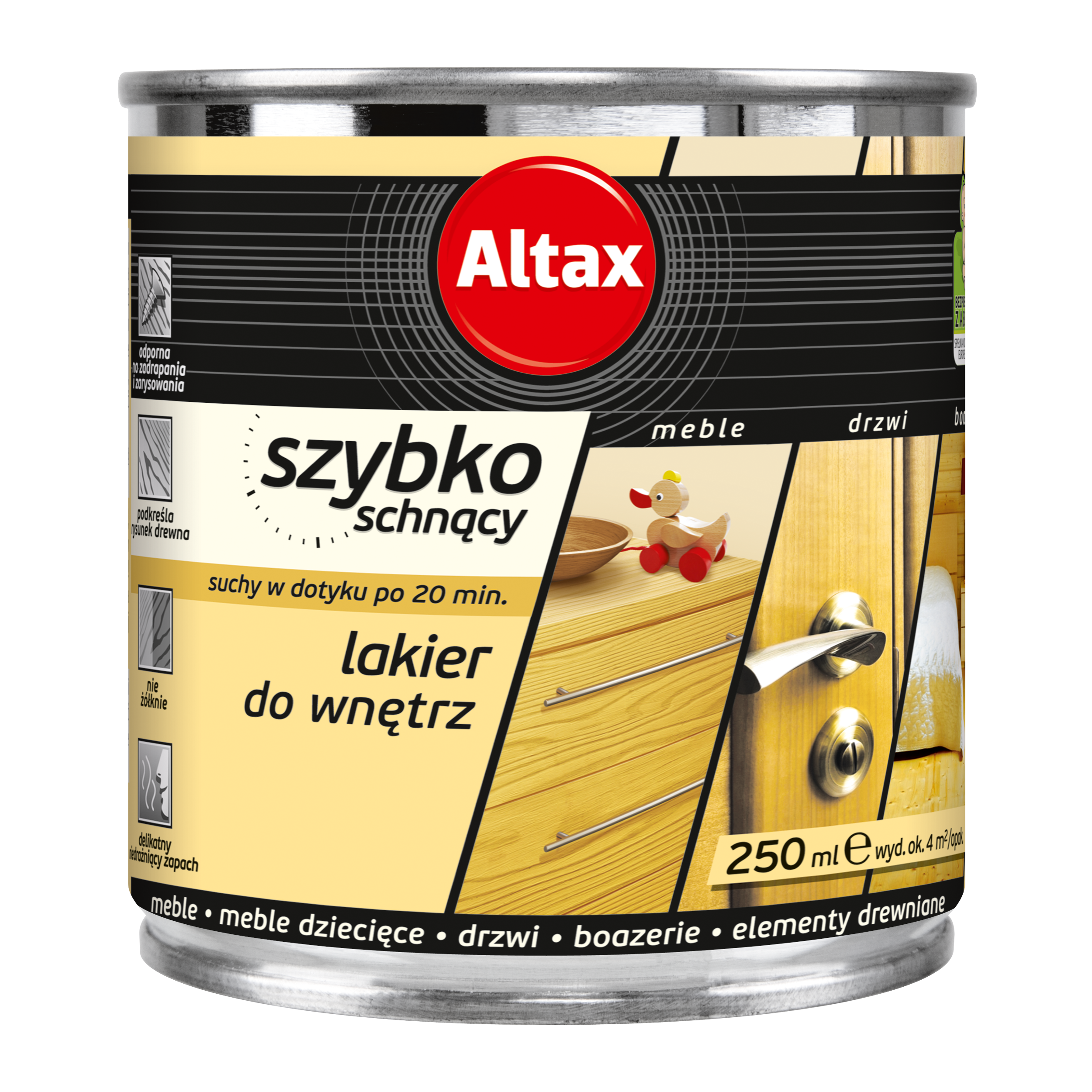 Lakier SZYBKOSCHNĄCY DO WNĘTRZ 0.25 l Bezbarwny Półmat ALTAX