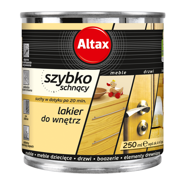 Lakier SZYBKOSCHNĄCY DO WNĘTRZ 0.25 l Bezbarwny Połysk ALTAX