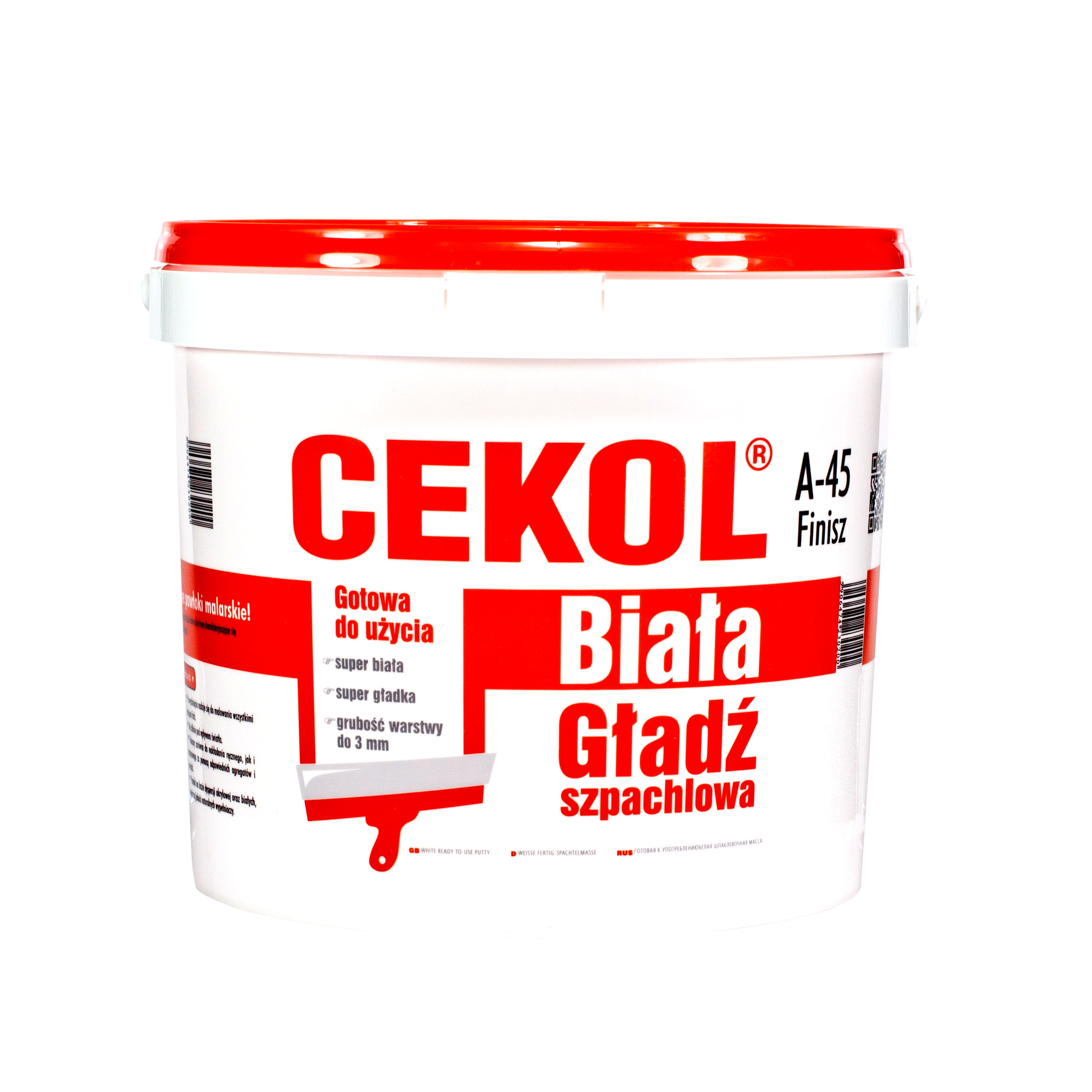 Gotowa biała masa szpachlowa A-45 finish 8 kg Cekol
