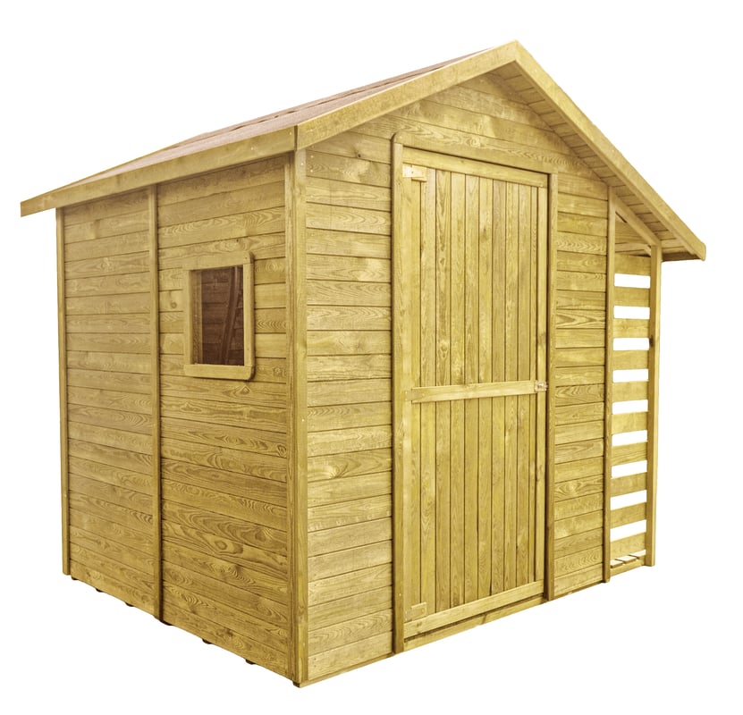 Domek narzędziowy drewniany naturalny z drewutnią 259x213x225cm Stelmet