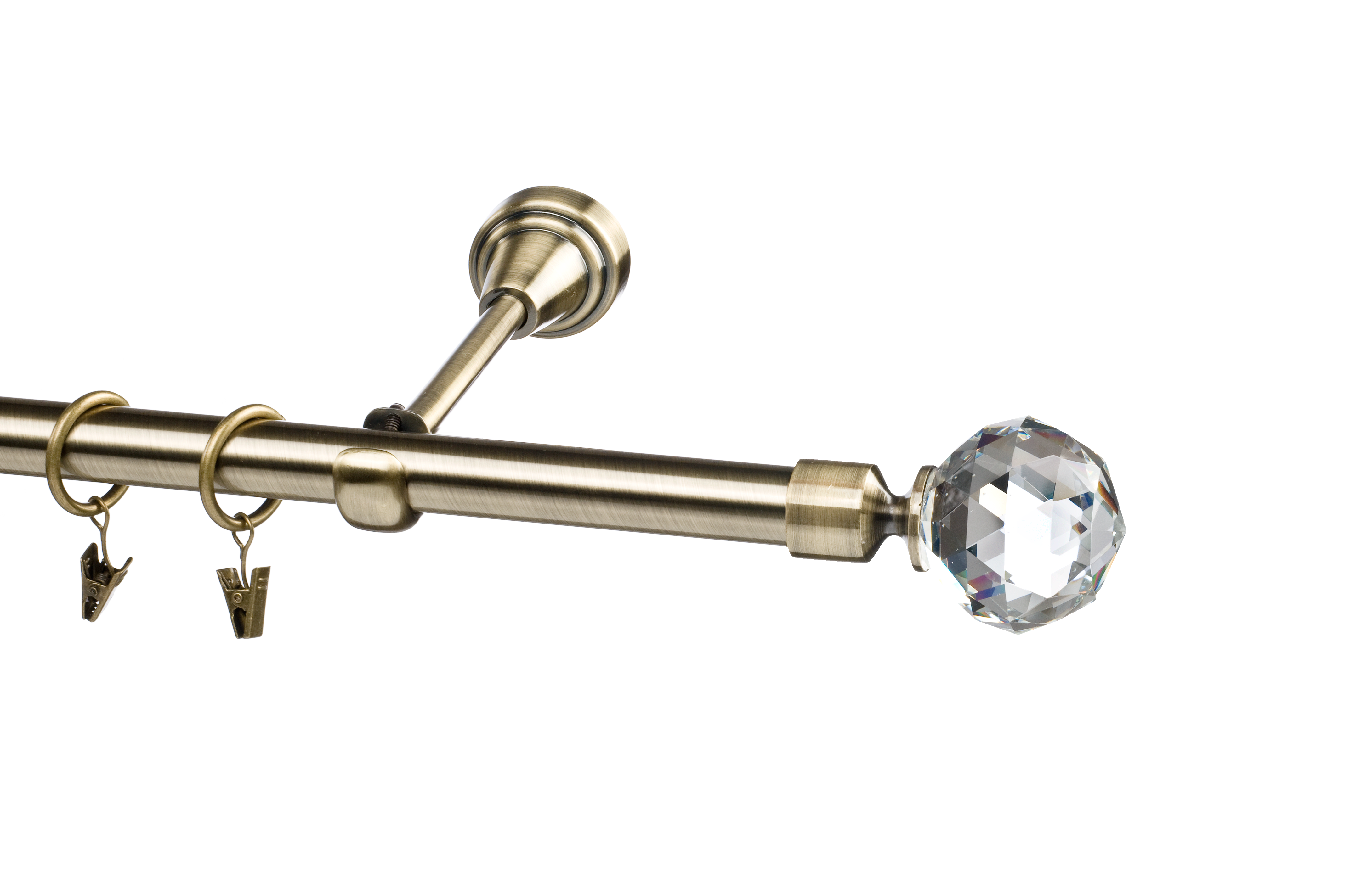 Karnisz Crystal Kula 160 cm pojedynczy mosiądz 16 mm