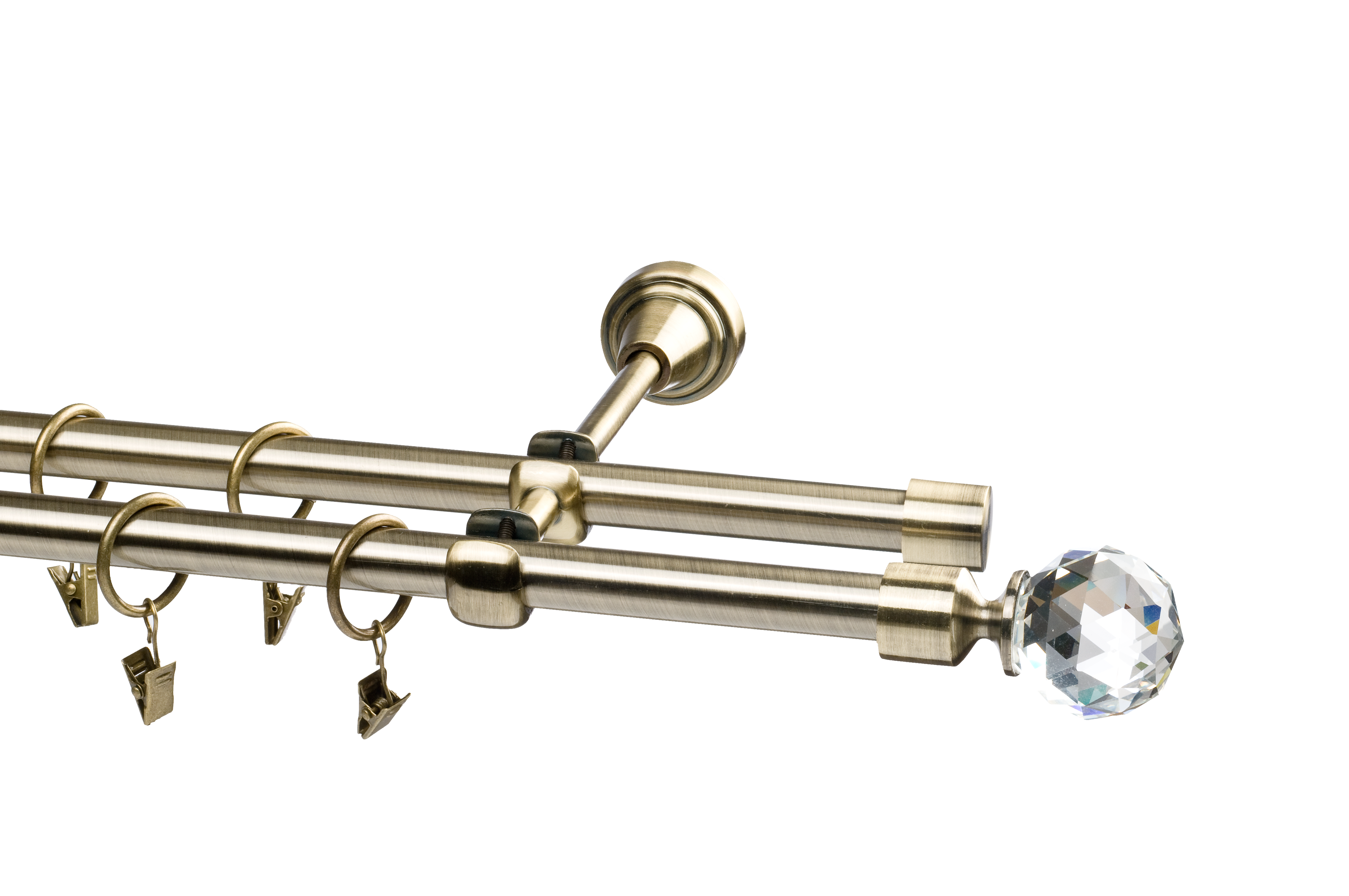 Karnisz Prado Crystal 240 cm podwójny mosiądz 19 mm