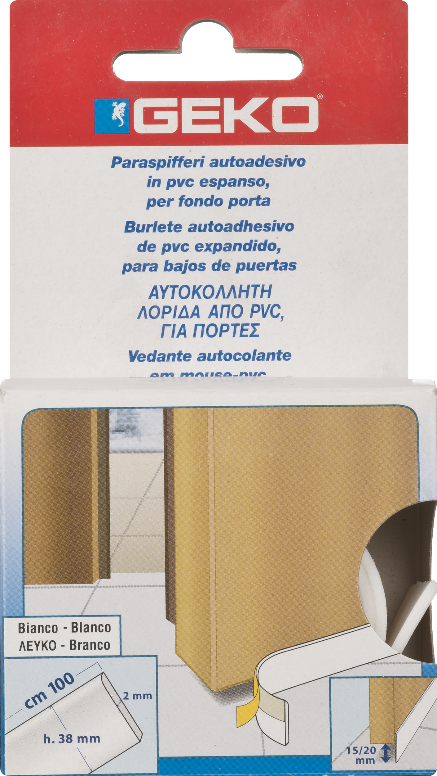 Burlete de puerta interior GEKO pvc adhesivo goma en color blanco, 5 mm de espesor x 3.8 cm de altura x 100 cm de longitud. Recortable. Tipo de instalación encolado. - 4
