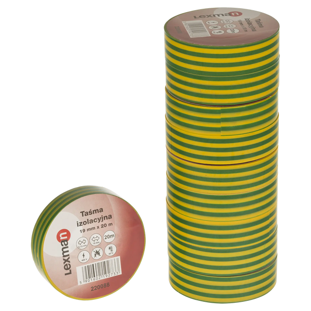 Taśma izolacyjna 19 mm x 20 m żółto - zielona F619252 LEXMAN