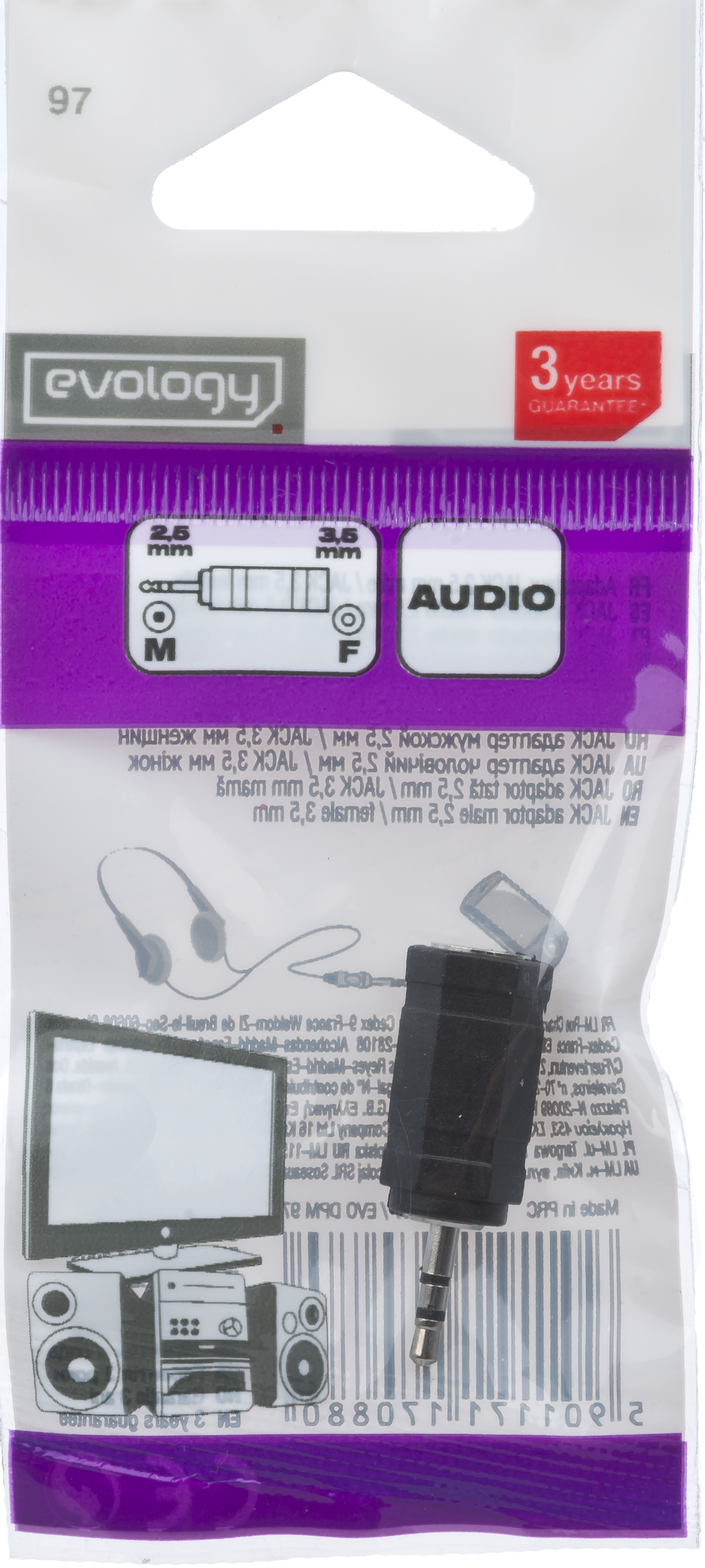 Adapter EVODPM97 JACK M 2,5MM + JACK Ż 3,5MM EVOLOGY - 3