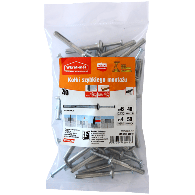 Kołek do szybkiego montażu 6 x 40 mm 40 szt. Wkręt-met