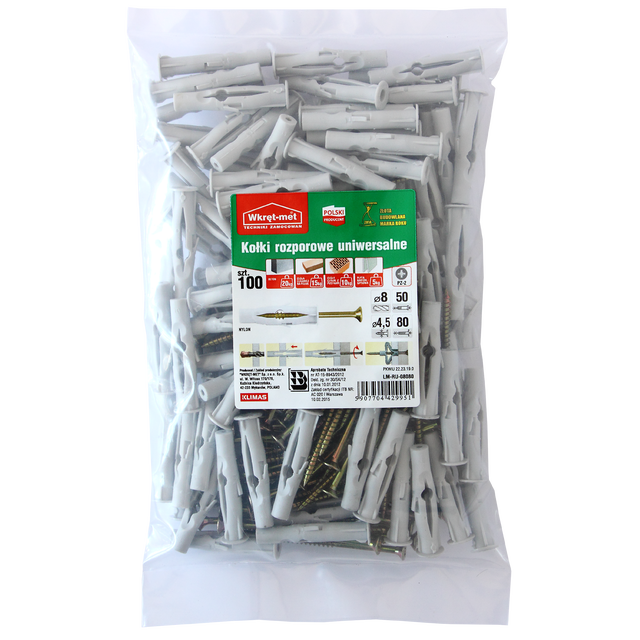 Kołek uniwersalny 8 x 50 mm 100 szt. Wkręt-met
