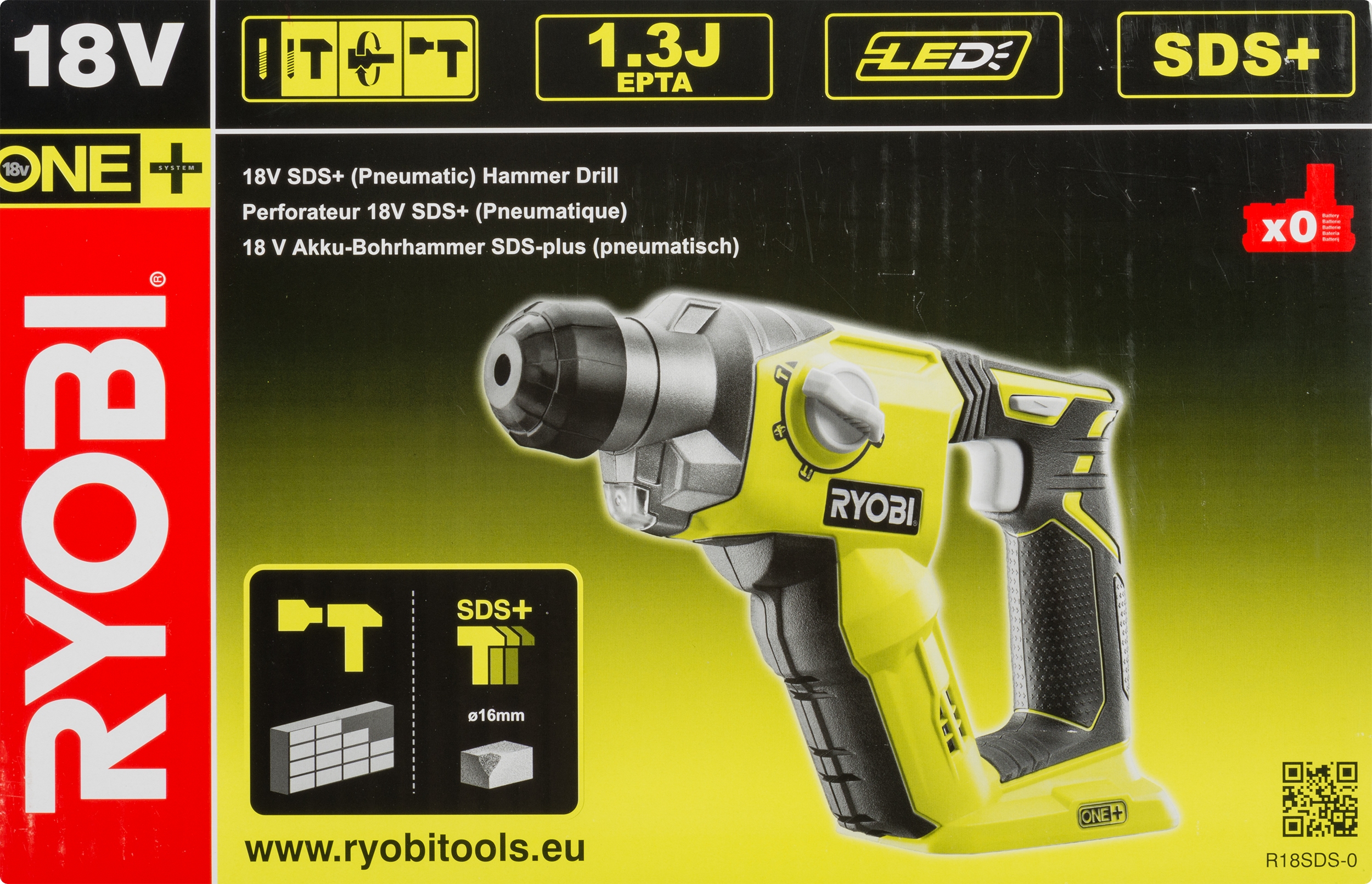 Młotowiertarka akumulatorowa Ryobi One+ R18SDS-0 18V 1,3J - 16