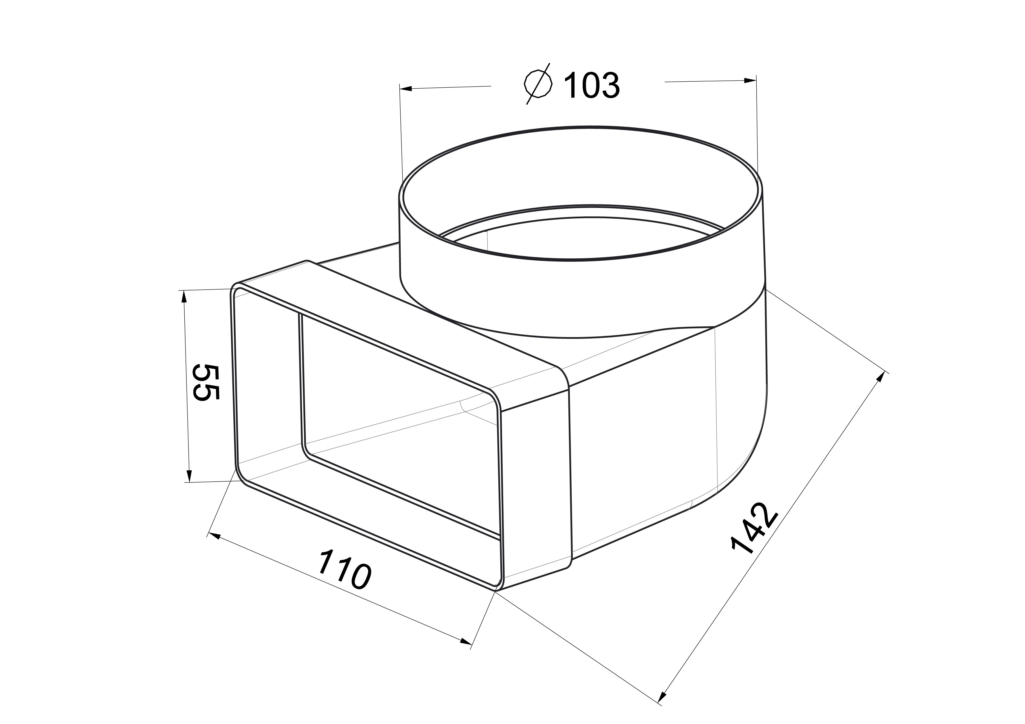 Kolanko wentylacyjne ŁĄCZNIKOWE 90° 55 x 110 / 100 mm 0.8 m EQUATION - 2