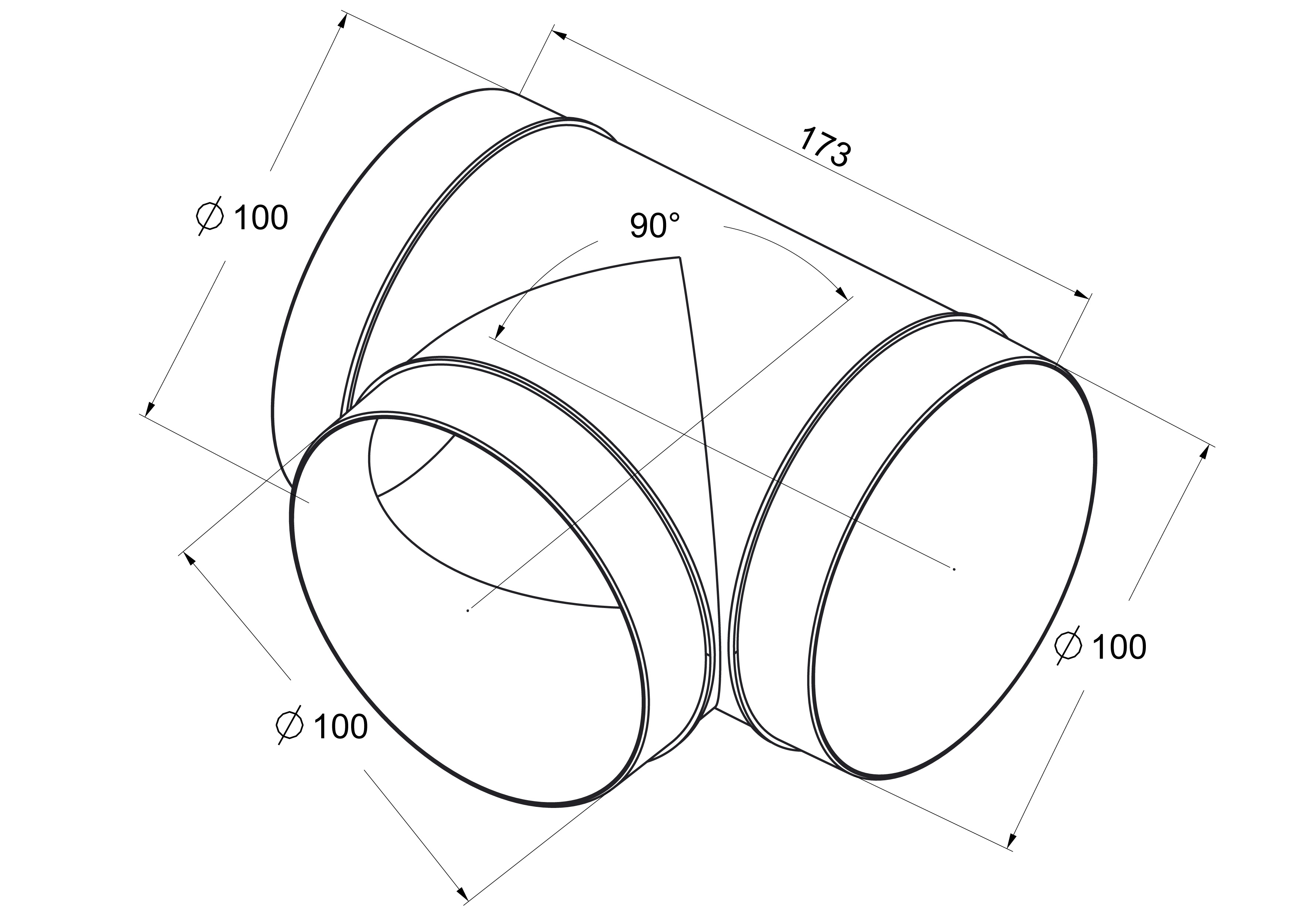 Trójnik kanału wentylacyjnego OKRĄGŁY 90° 100 mm 0.1 m EQUATION - 2