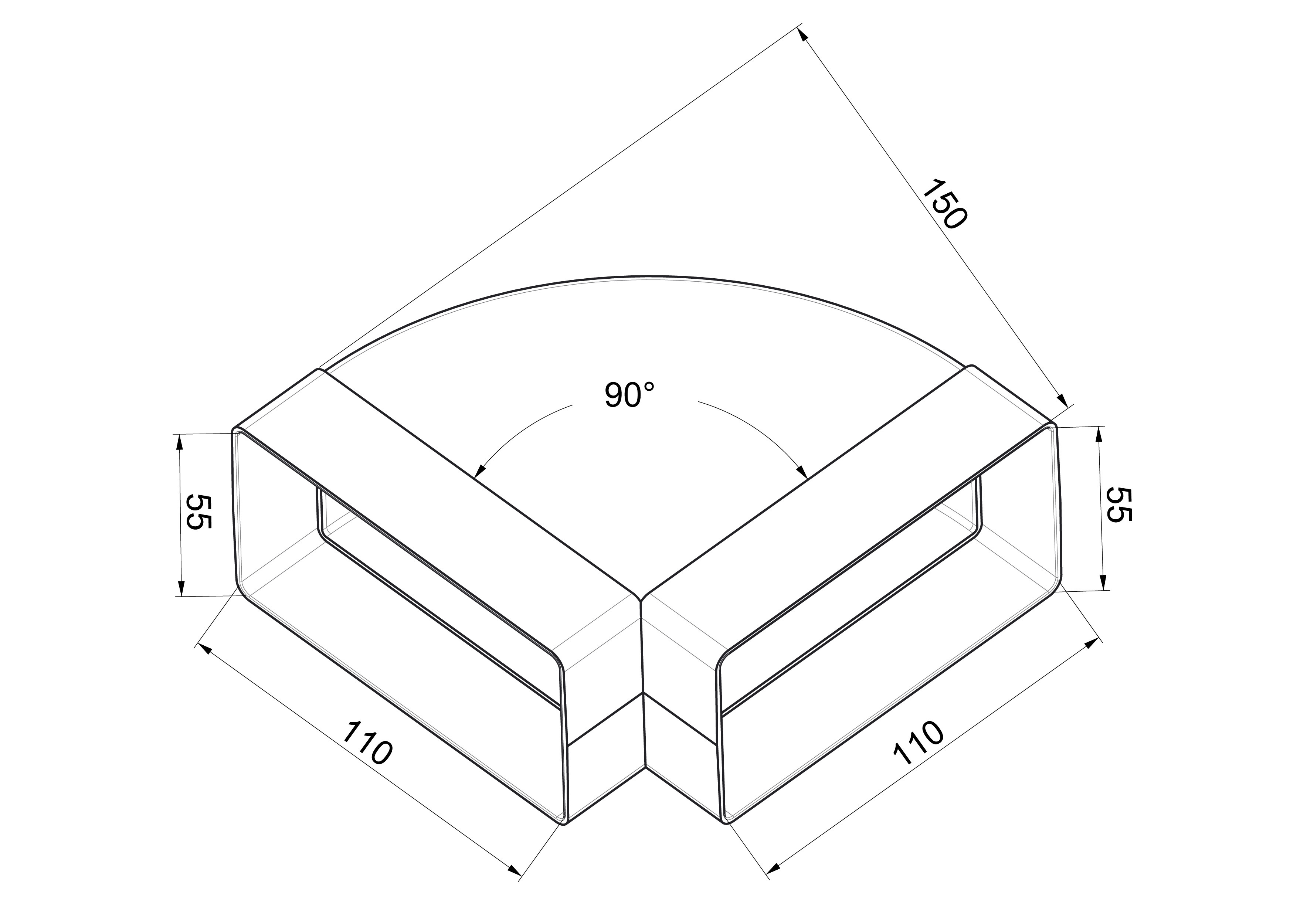 Kolanko wentylacyjne POZIOME PŁASKIE 90° 55 / 110 mm 0.5 m EQUATION - 2
