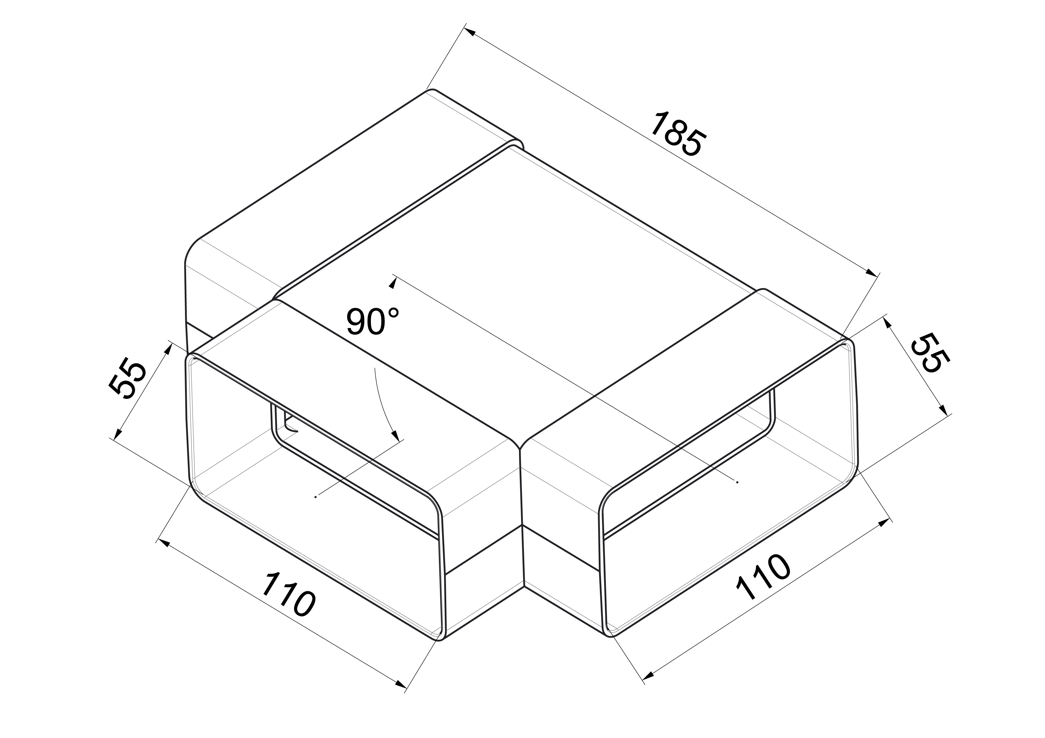Trójnik kanału wentylacyjnego POZIOMY PŁASKI 90° 55 / 110 mm 0.5 m EQUATION - 2
