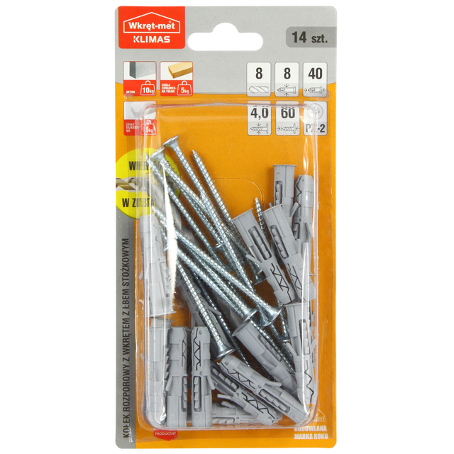 Kołek rozporowy 8 x 60 mm 14 szt. Wkręt-met