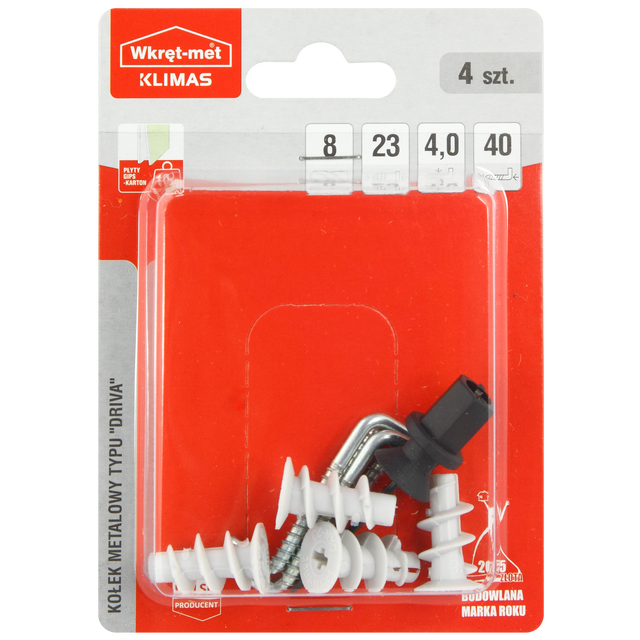 Kołek Driva do płyt GK z hakiem prostym 23 mm 4 szt. Wkręt-met