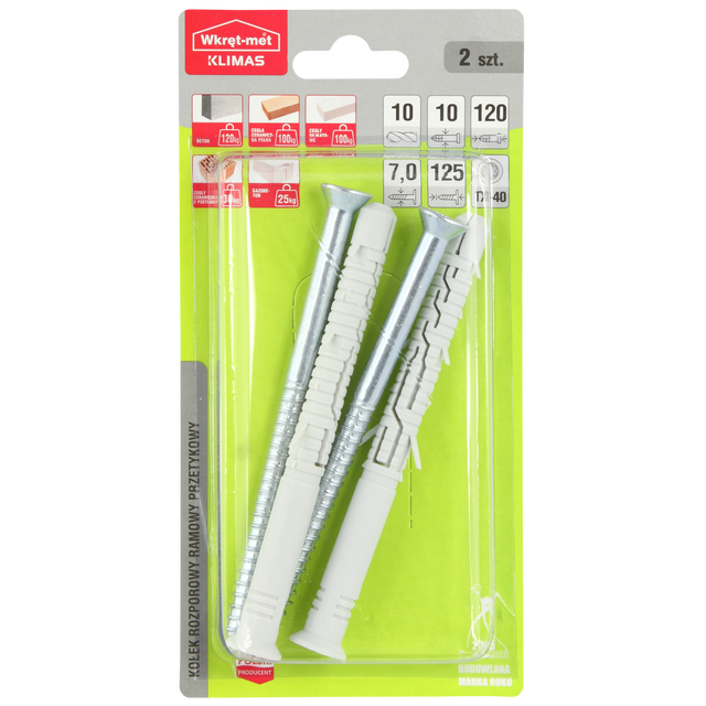 Kołek ramowy 10 x 120 mm 2 szt. Wkręt-met