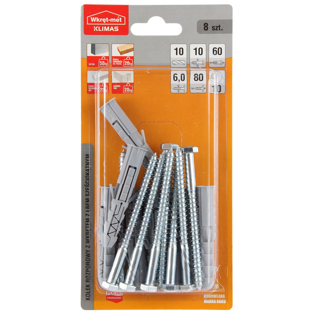 Kołek rozporowy X 10 x 80 mm 8 szt. Wkręt-met