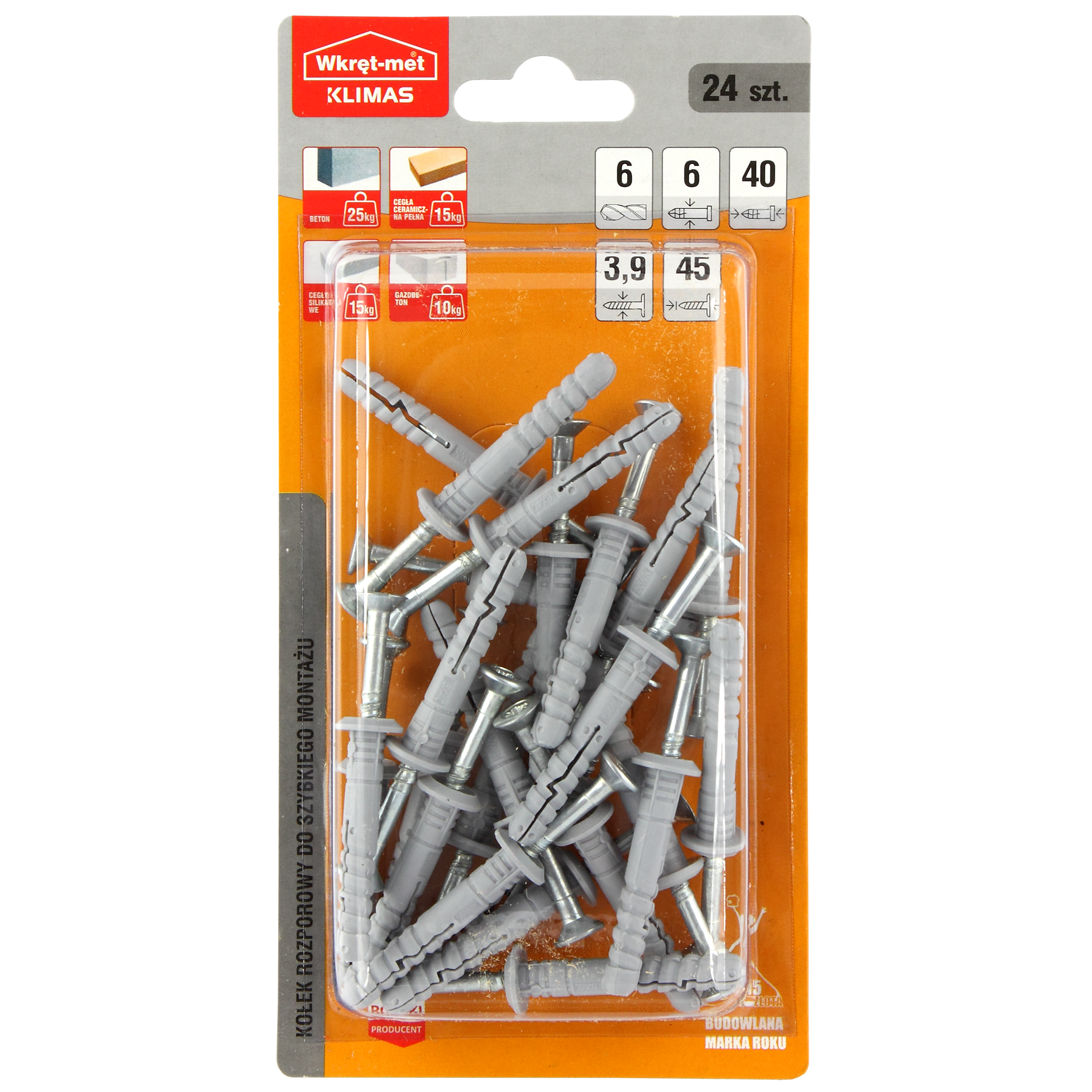 Kołek do szybkiego montażu 6 x 40 mm 24 szt. Wkręt-met