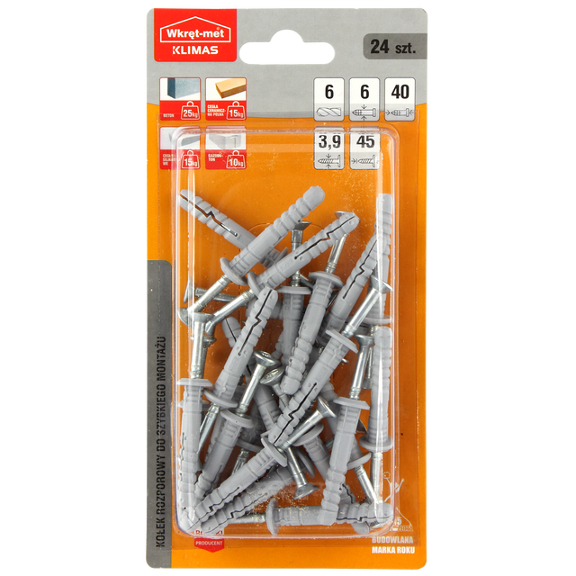 Kołek do szybkiego montażu 6 x 40 mm 24 szt. Wkręt-met