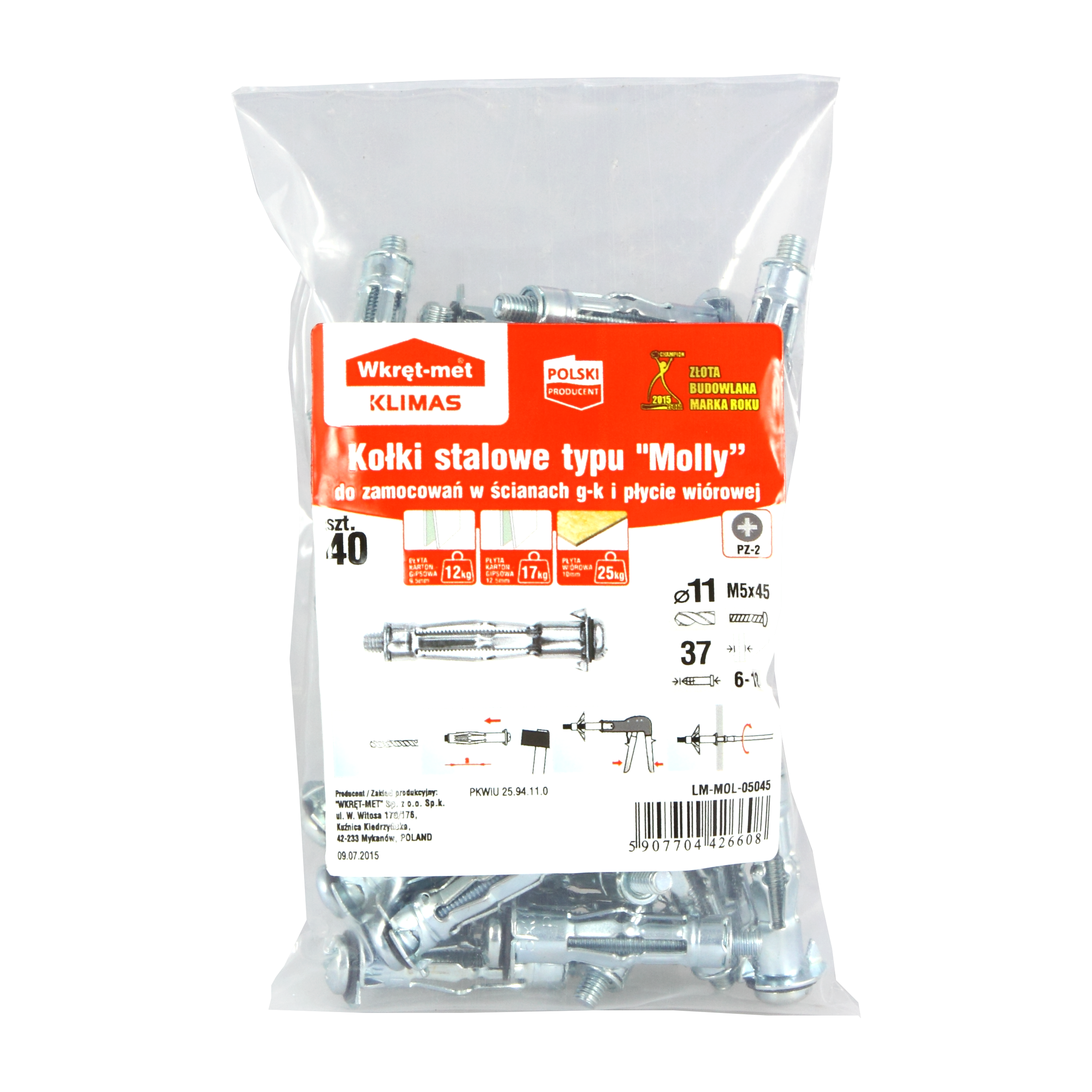 Kołek do GK Molly 5 x 45 mm 40 szt. Wkręt-met