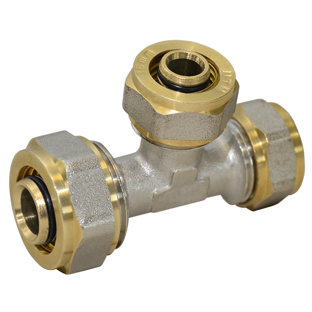 Trójnik do rur PEX skręcany 20x16x16 mm mosiężny IDMAR
