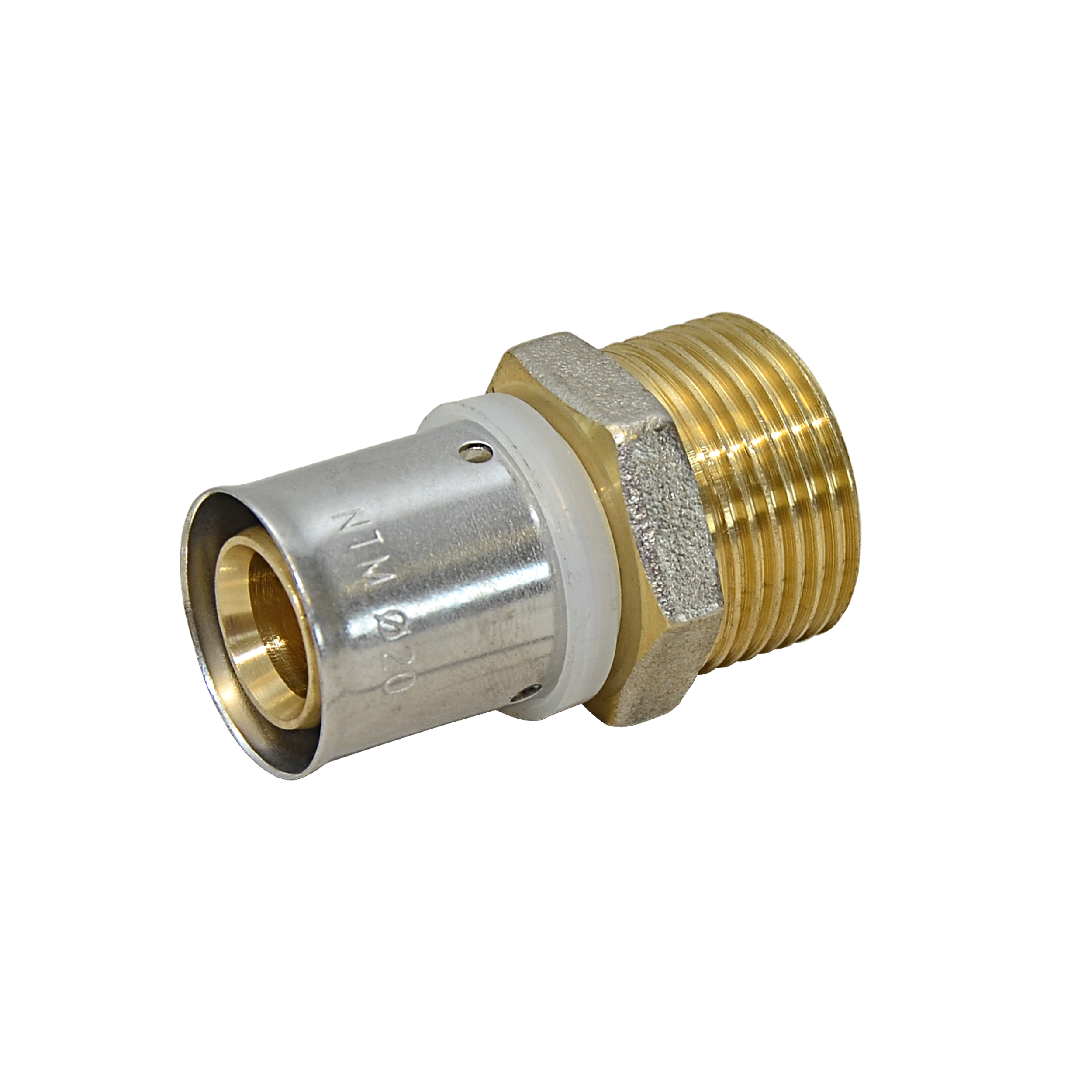 Złączka do rur PEX zaprasowywana 20 mm - GZ1/2" mosiężna IDMAR