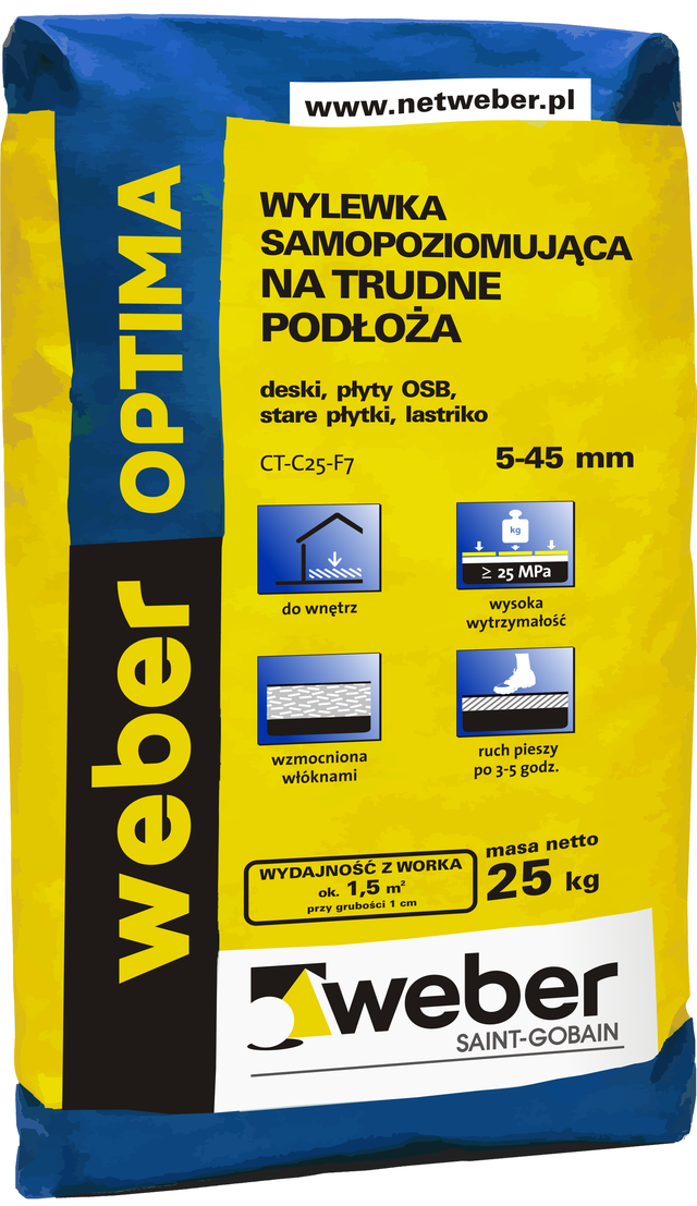 Wylewka betonowa samopoziomująca Optima trudne podłoże 25 kg Weber