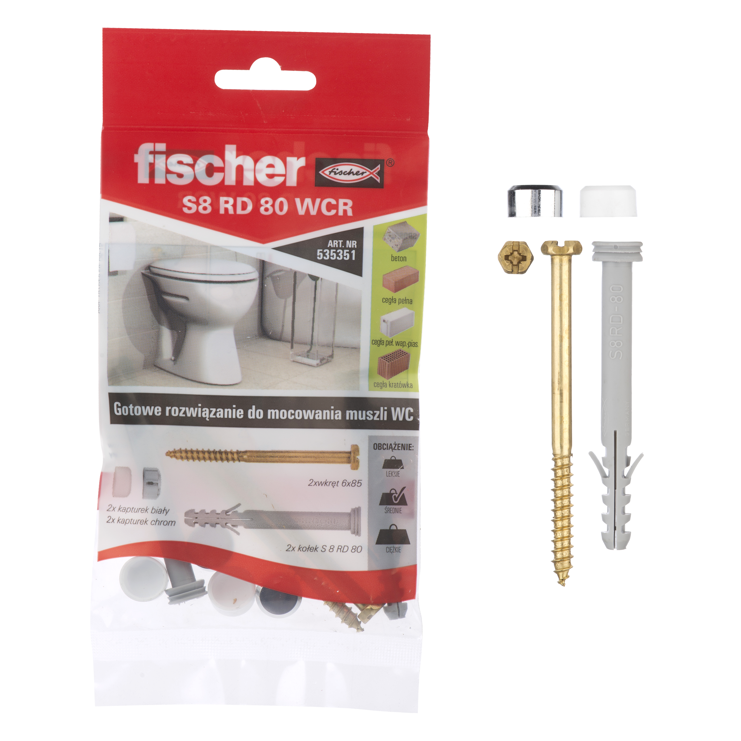 Zestaw kołków do montażu urządzeń sanitarnych S 8 RD 80 WCR Fischer