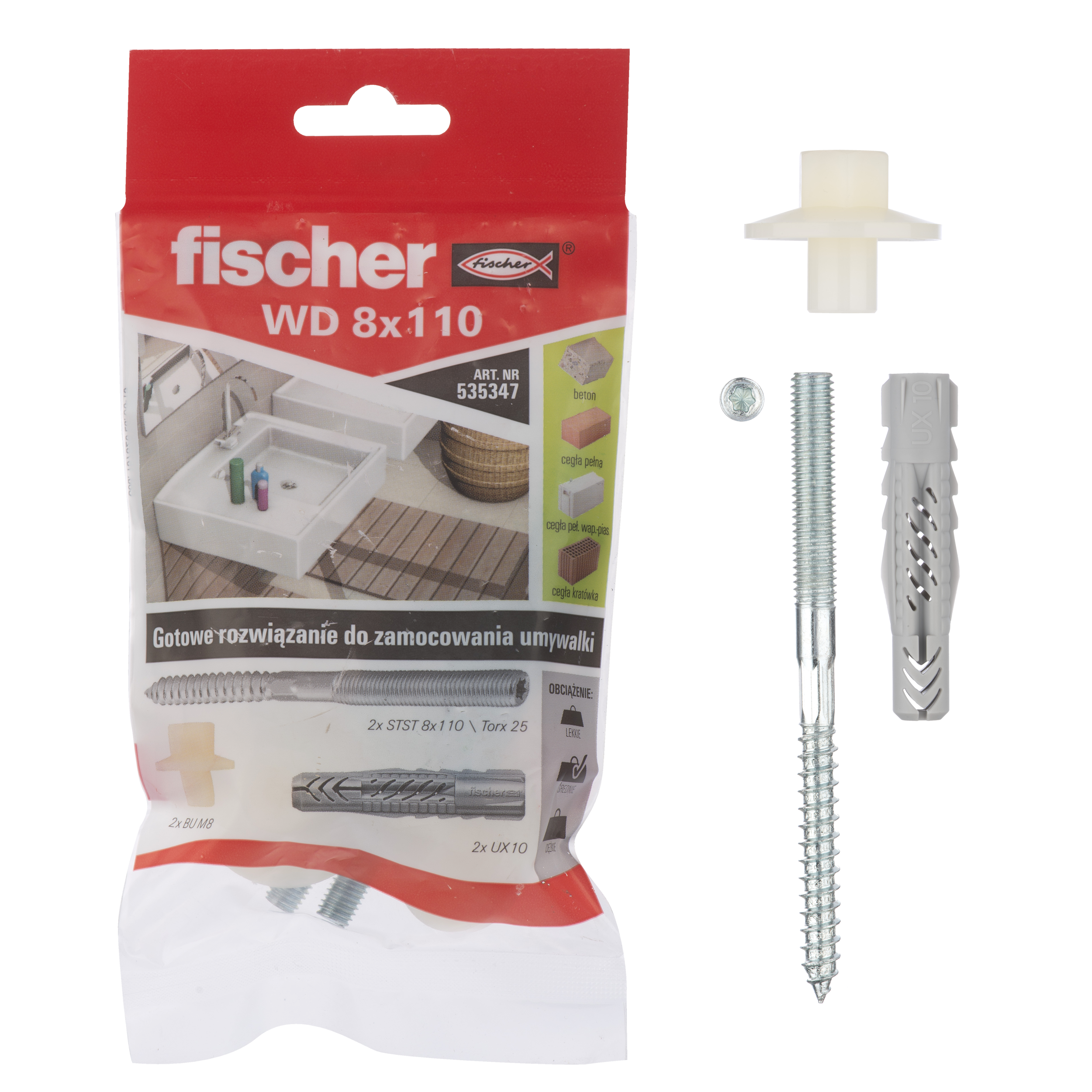 Zestaw kołków do montażu urządzeń sanitarnych WD 10 x 60 mm Fischer - 2