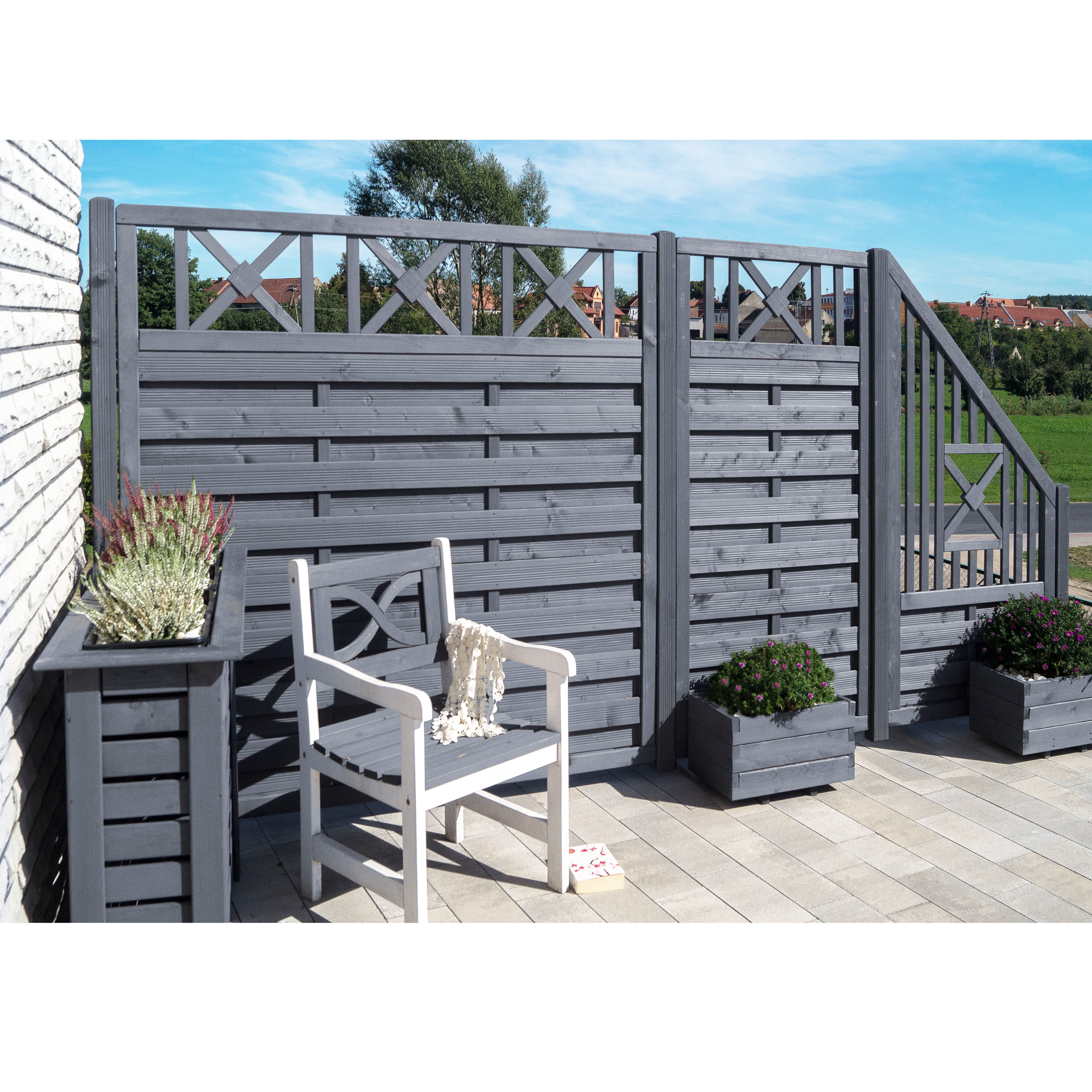 Płot szczelny z dekorem Parma 180x180 cm szary Werth-Holz - 7