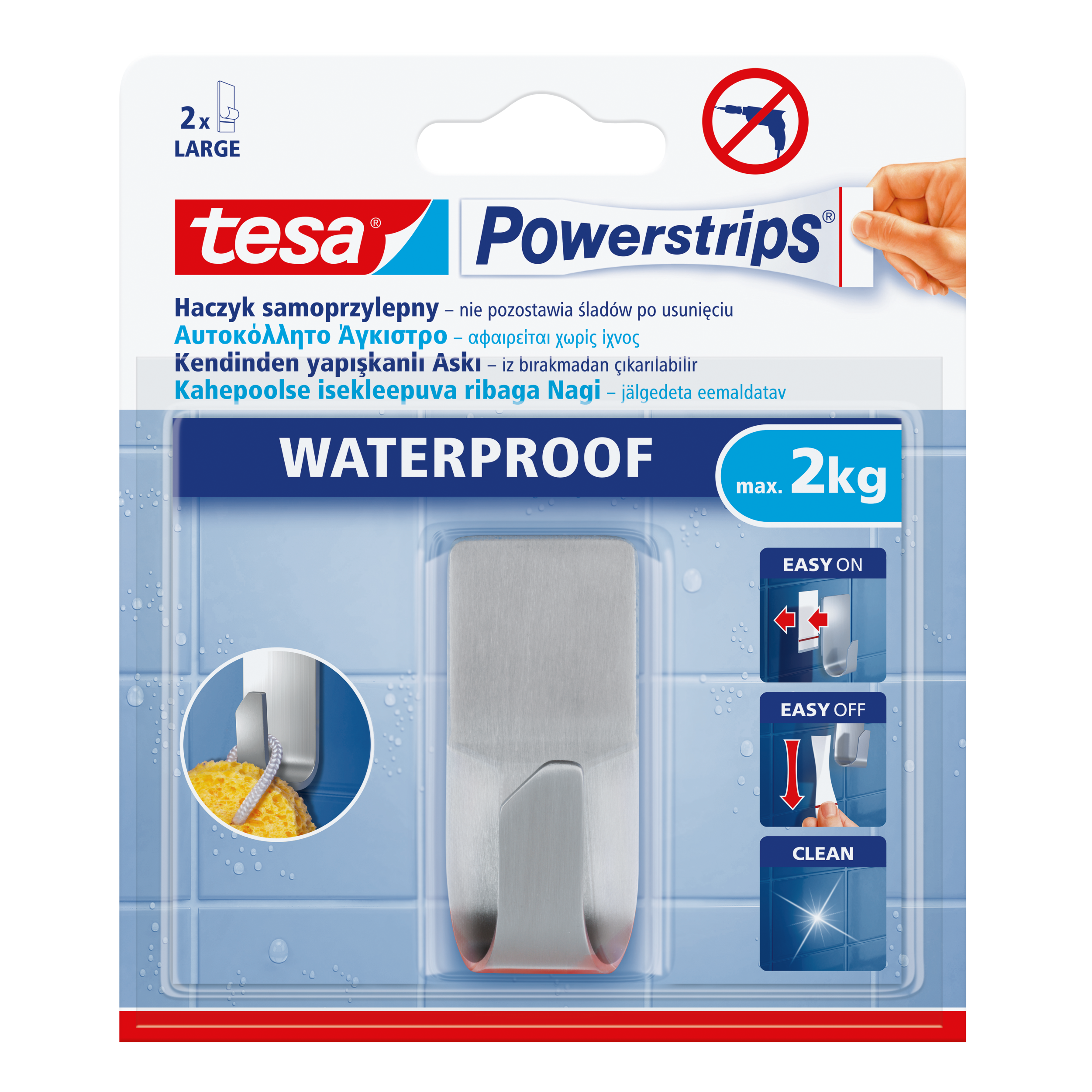 Haczyk ścienny Powerstrips wodoodporny srebrny do akcesoriów łazienkowych max. 2 kg 1 szt. Tesa