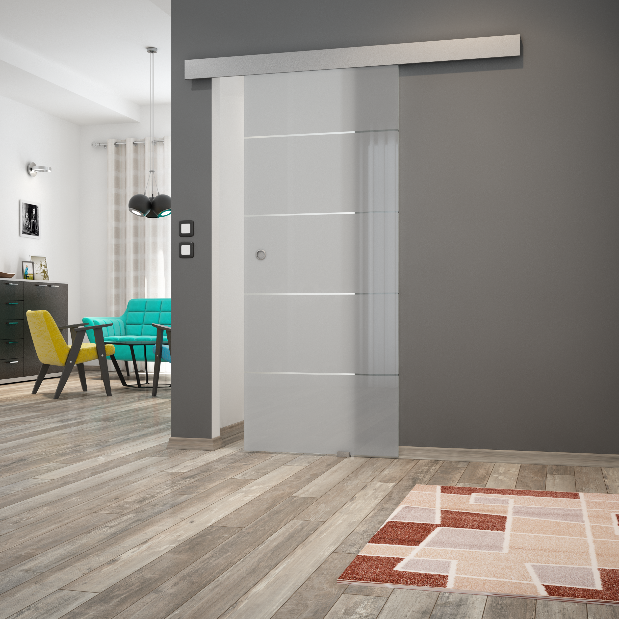 System przesuwny naścienny do drzwi przesuwnych Miami 1.90 m z maskownicą i pochwytem - 2