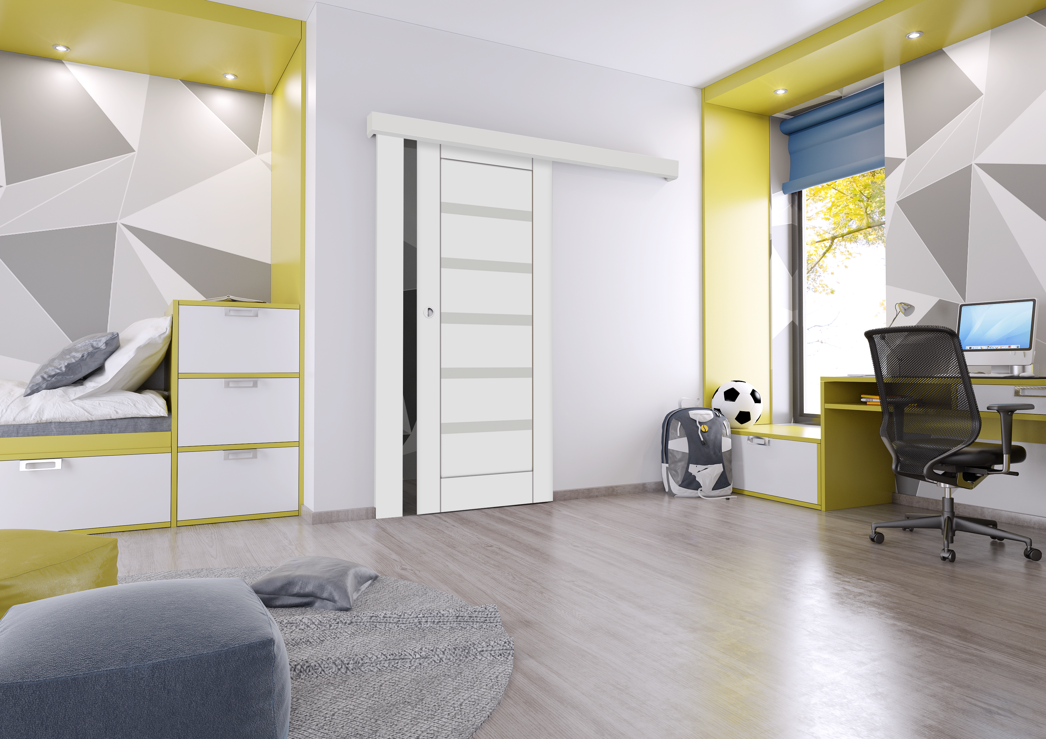 System przesuwny naścienny do drzwi przesuwnych z karniszem Biały Artens - 2