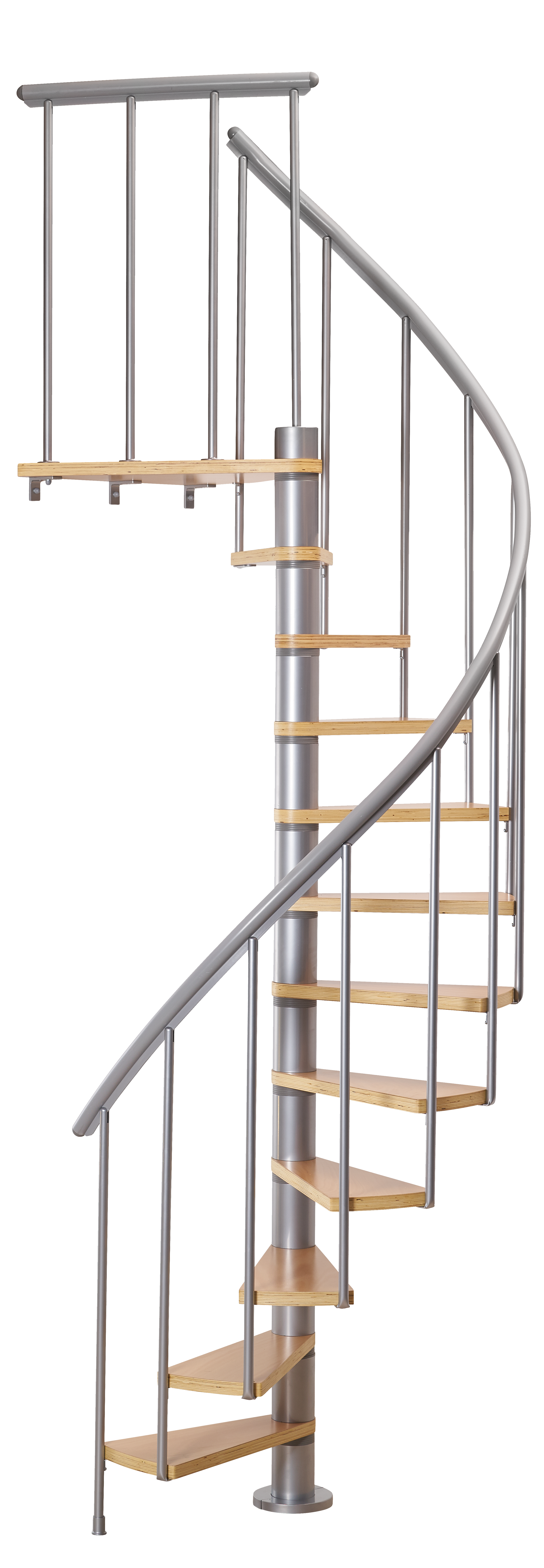 Schody spiralne srebrne Calgary średnica 120 cm stopnie szerokość 53.7 cm Buk 12 sztuk Dolle