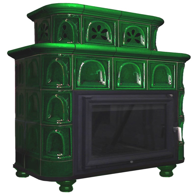 Piec kominkowy kaflowy Salzbourgia zieleń 13 kW Marmi-Decor