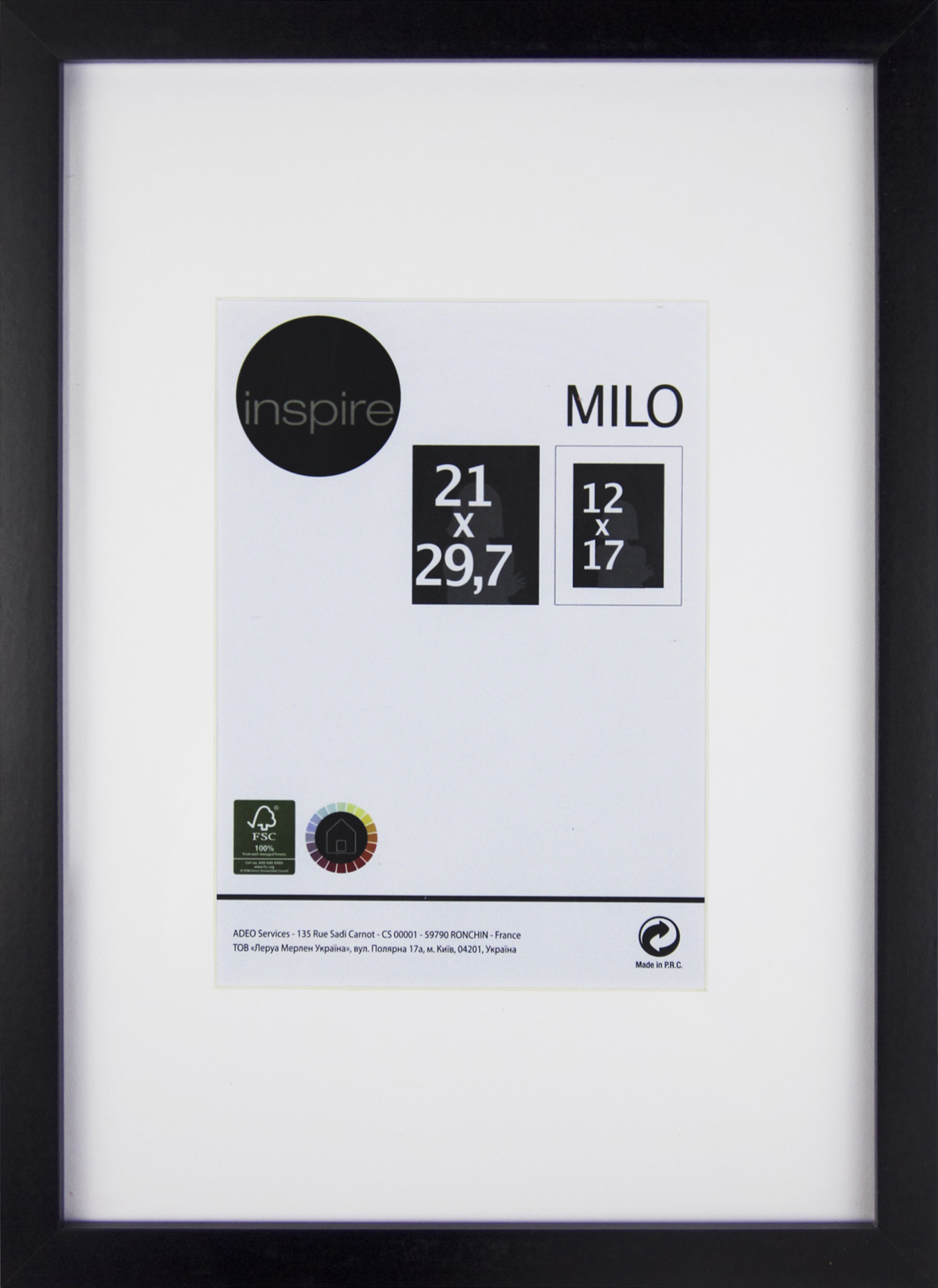 Ramka na zdjęcia Milo 21 x 29.7 cm czarna MDF Inspire
