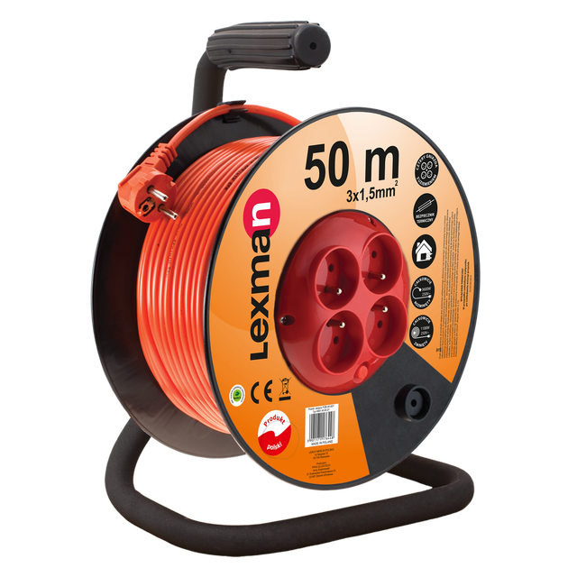 Przedłużacz bębnowy z 4 gniazdami z zabezpieczeniem 50 m 3x1,5mm LEXMAN