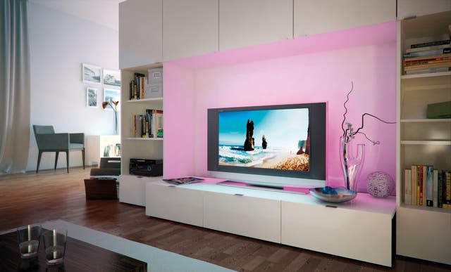 photo d'un meuble télé avec du ruban led