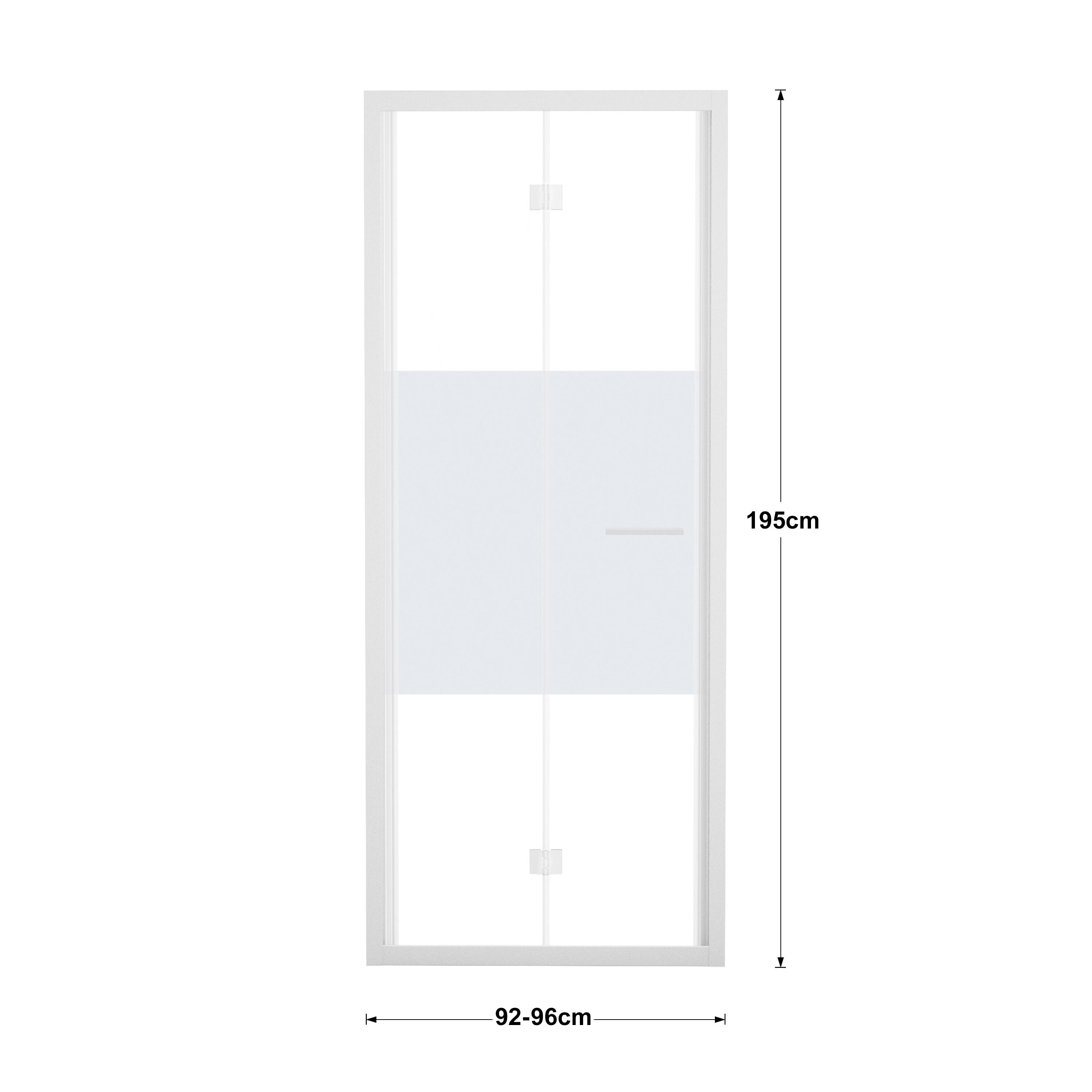 Porta doccia pieghevole L 92-96 cm x H 195 cm per nicchia in vetro smerigliato SP. 6 mm, profilo opaco bianco, serie Record - 5