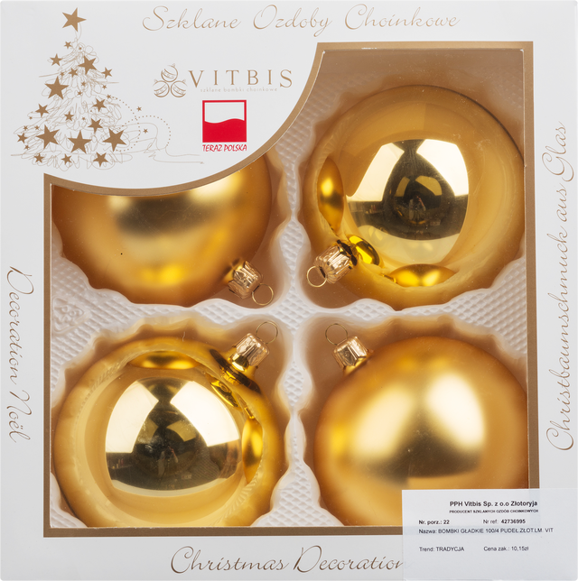 Bombki szklane 10cm 4szt. złote Vitbis