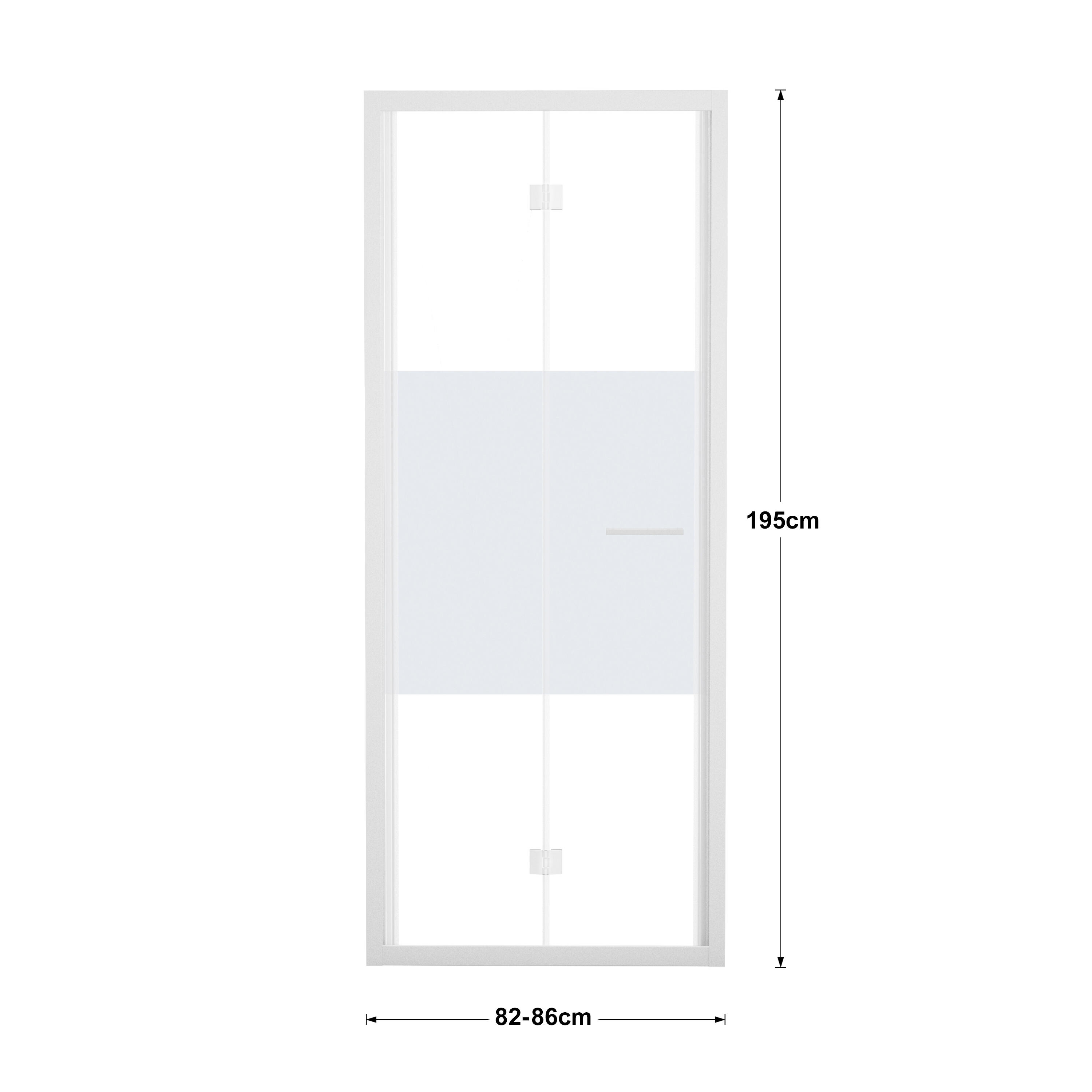 Porta doccia pieghevole L 82-86 cm x H 195 cm per nicchia in vetro smerigliato SP. 6 mm, profilo opaco bianco, serie Record - 5