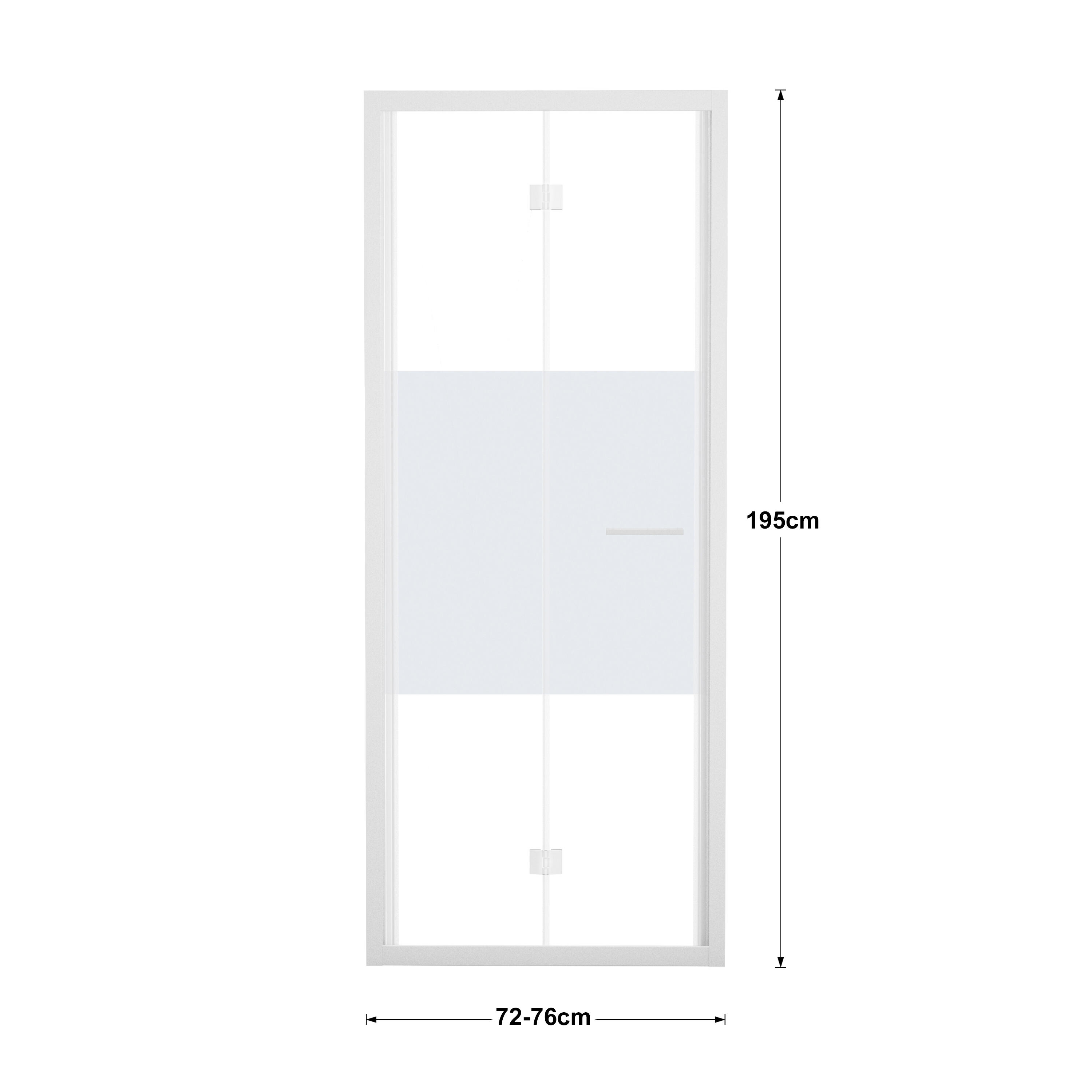 Porta doccia pieghevole L 72-76 cm x H 195 cm per nicchia in vetro smerigliato SP. 6 mm, profilo opaco bianco, serie Record - 5